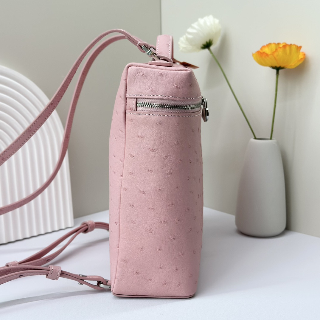 Loro Piana Extra Pocket backpack L23.5 Ostrich-grained Leather 23 x 21 x 8 cm