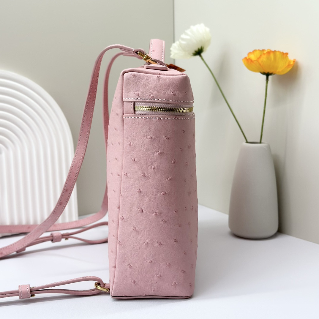 Loro Piana Extra Pocket backpack L23.5 Ostrich-grained Leather 23 x 21 x 8 cm