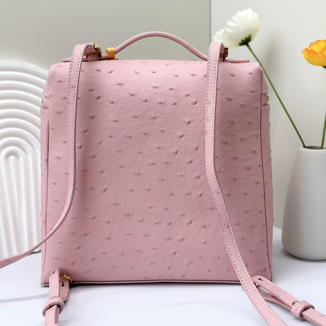 Loro Piana Extra Pocket backpack L23.5 Ostrich-grained Leather 23 x 21 x 8 cm