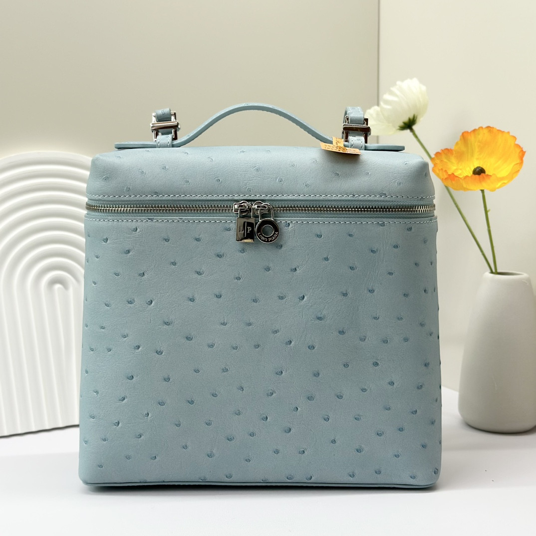 Loro Piana Extra Pocket backpack L23.5 Ostrich-grained Leather 23 x 21 x 8 cm