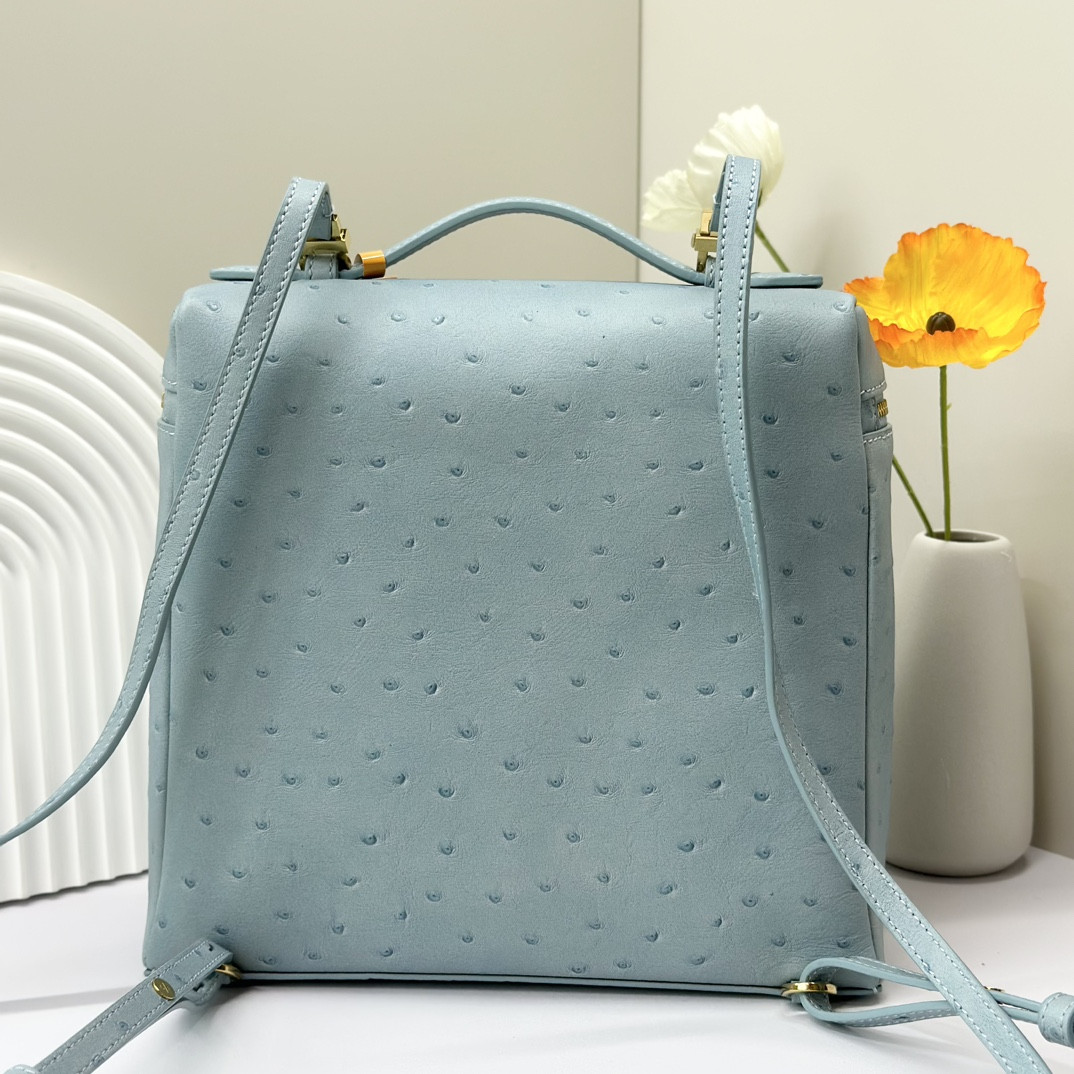 Loro Piana Extra Pocket backpack L23.5 Ostrich-grained Leather 23 x 21 x 8 cm