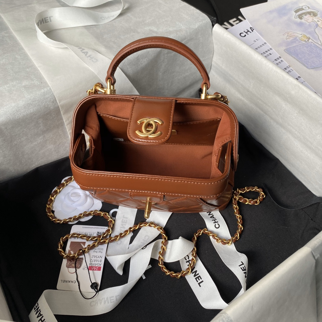 CHANEL MINI BAG WITH TOP HANDLE  Shiny Lambskin & Gold-Tone Metal Brown 12 × 18 × 7 cm