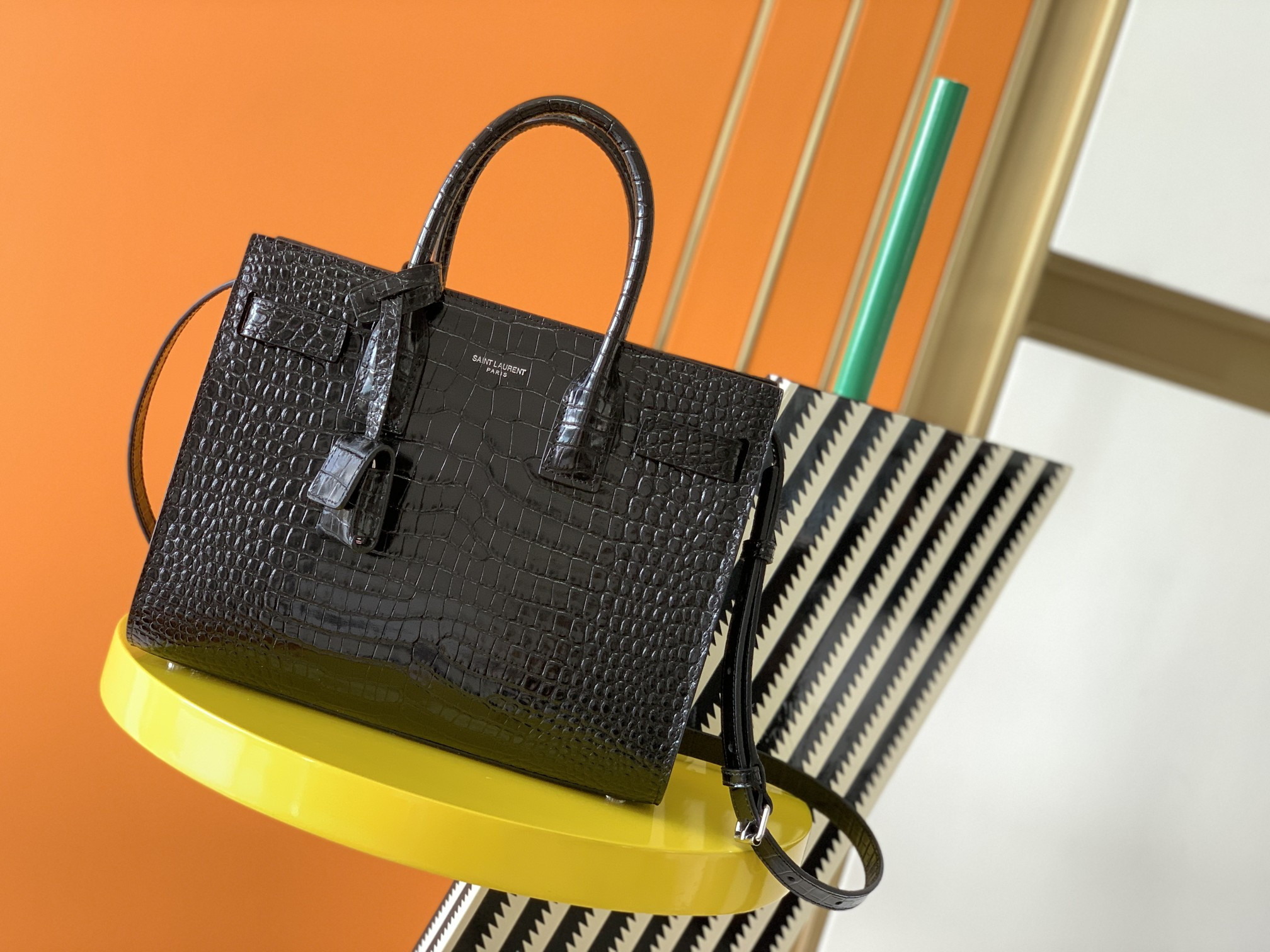 YSL SAC DE JOUR IN EMBOSSED CROCODILE LEATHER - baby 26x13.5x12.5cm