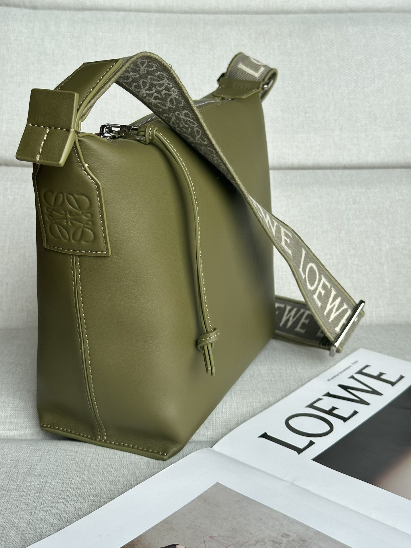 LOEWE Small Cubi crossbody bag in supple smooth calfskin and jacquard 29.5x10.5x22cm