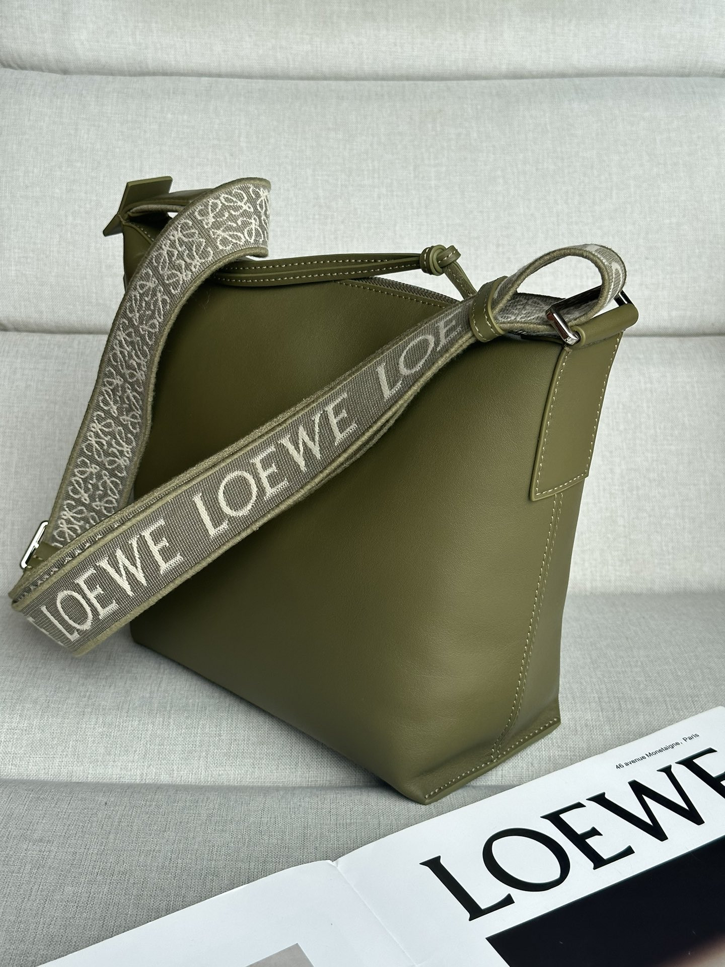 LOEWE Small Cubi crossbody bag in supple smooth calfskin and jacquard 29.5x10.5x22cm