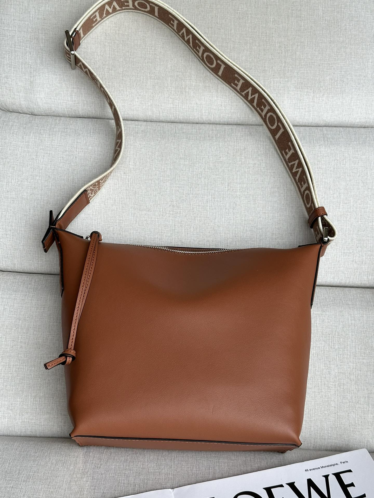 LOEWE Small Cubi crossbody bag in supple smooth calfskin and jacquard 29.5x10.5x22cm