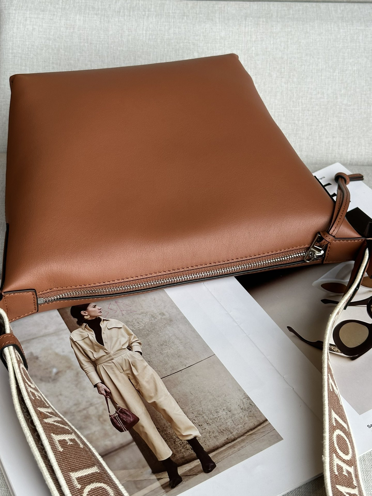 LOEWE Small Cubi crossbody bag in supple smooth calfskin and jacquard 29.5x10.5x22cm