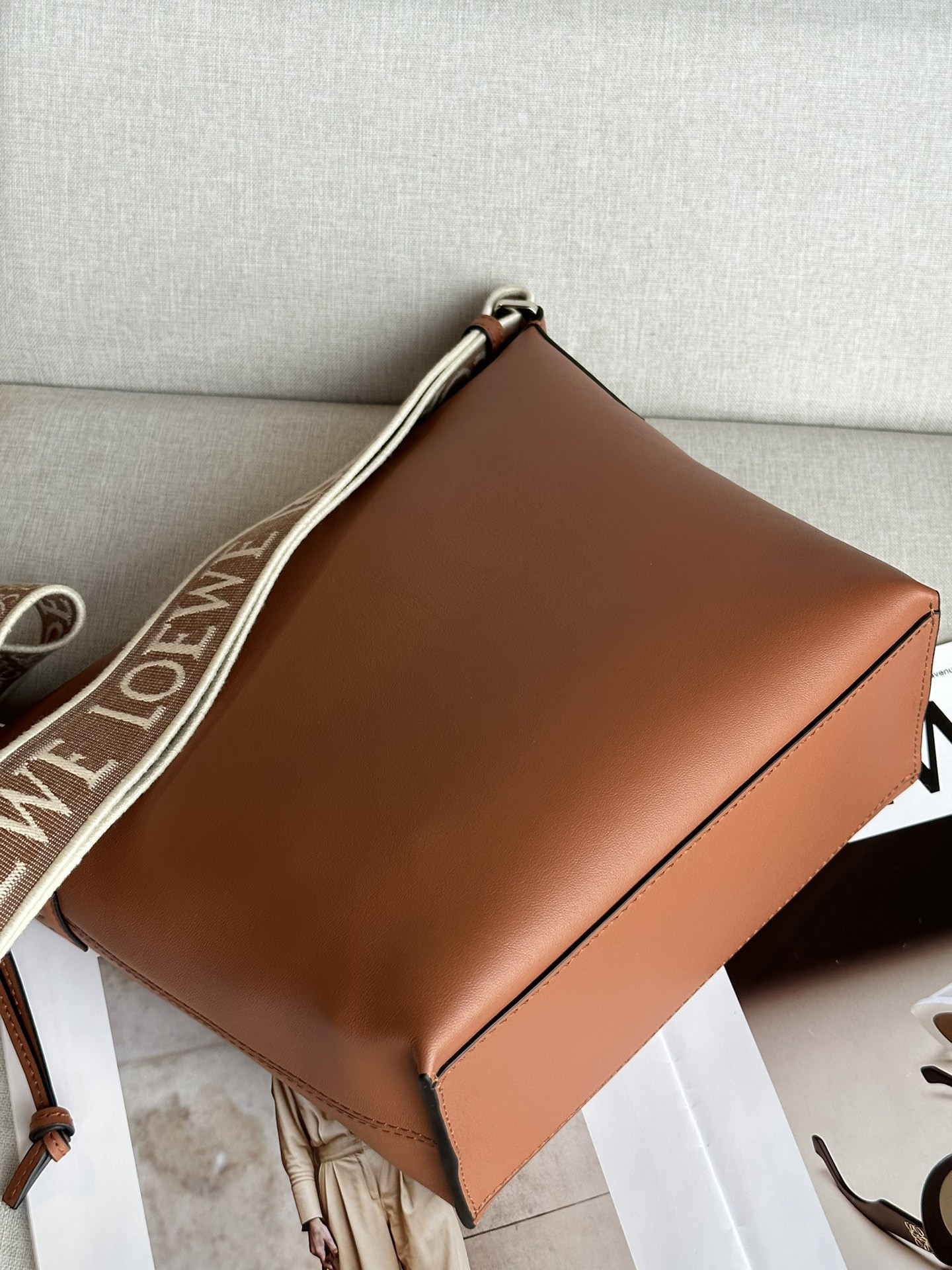 LOEWE Small Cubi crossbody bag in supple smooth calfskin and jacquard 29.5x10.5x22cm