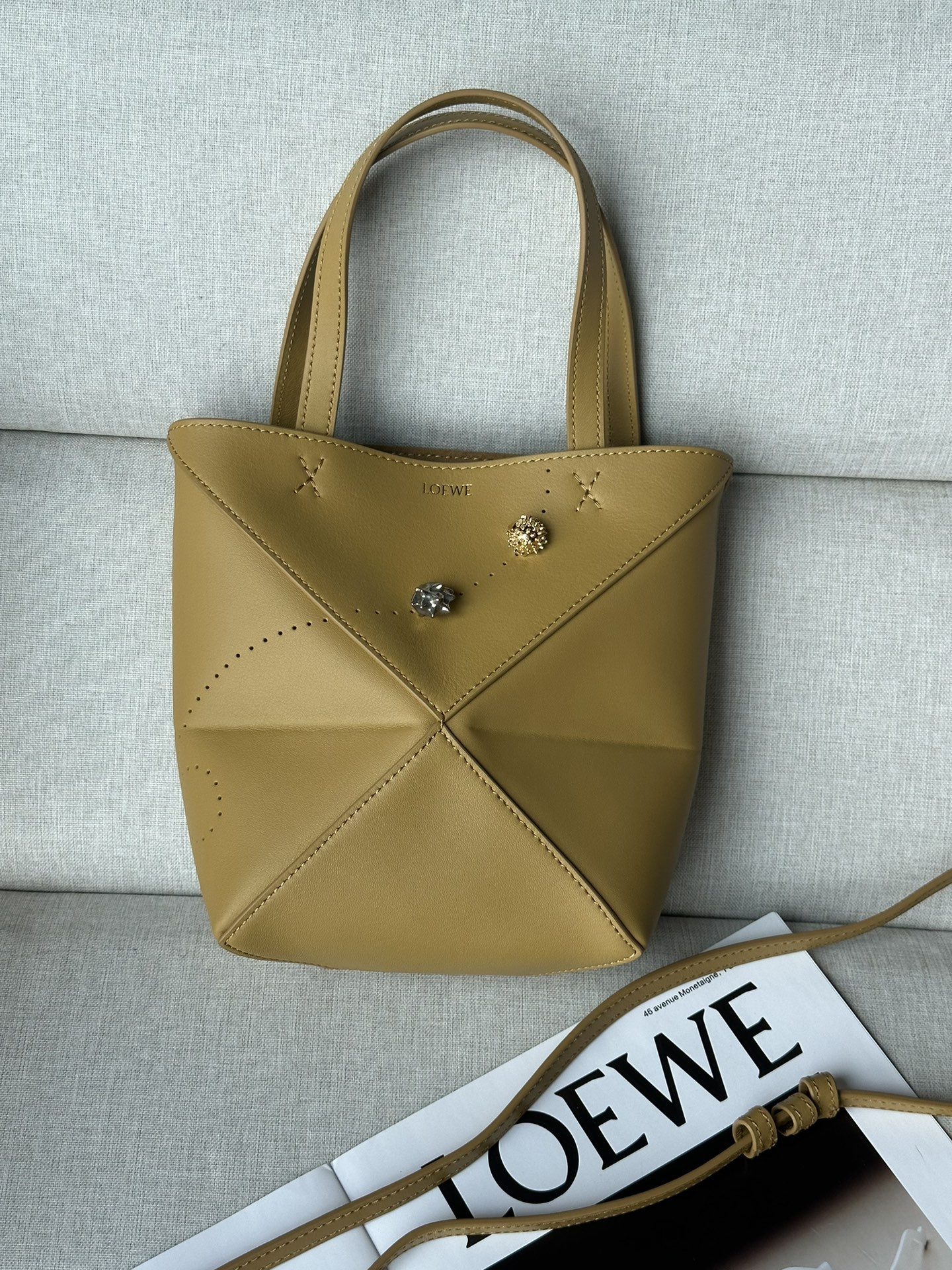 LOEWE Mini Puzzle Fold tote in shiny calfskin 16.5x9.5x20cm