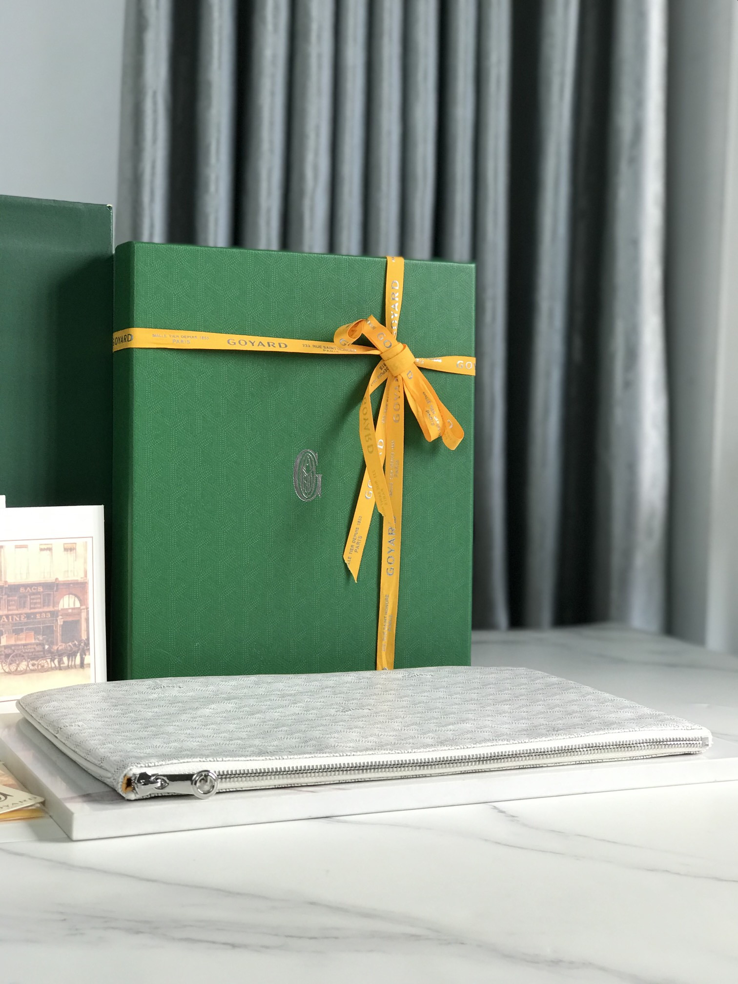 Goyard Goyardine White Senat MM Pouch Palladium Hardware 36x26x0.5cm