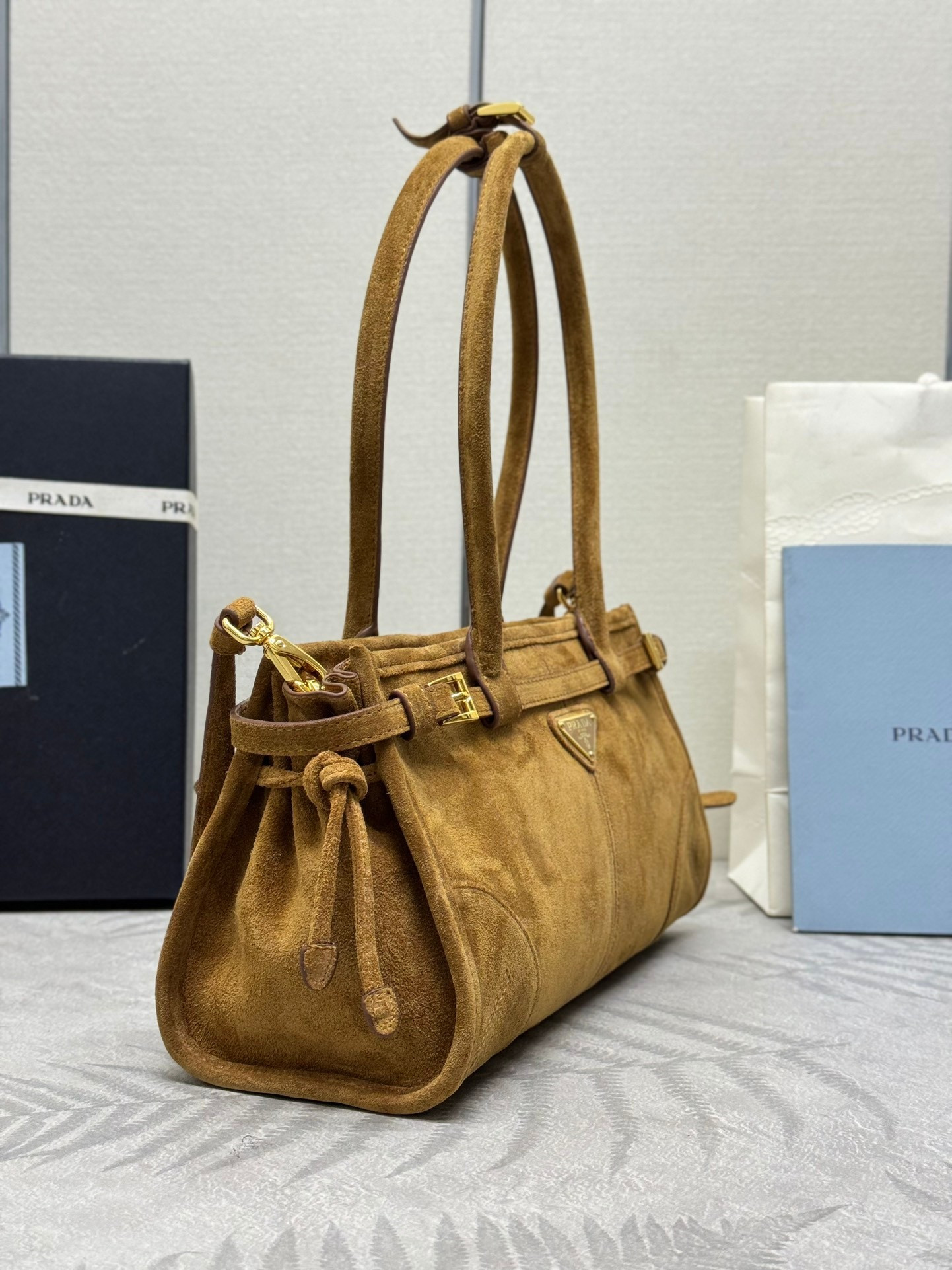 Prada Bonnie Medium Suede Handbag 32x15.5x12cm