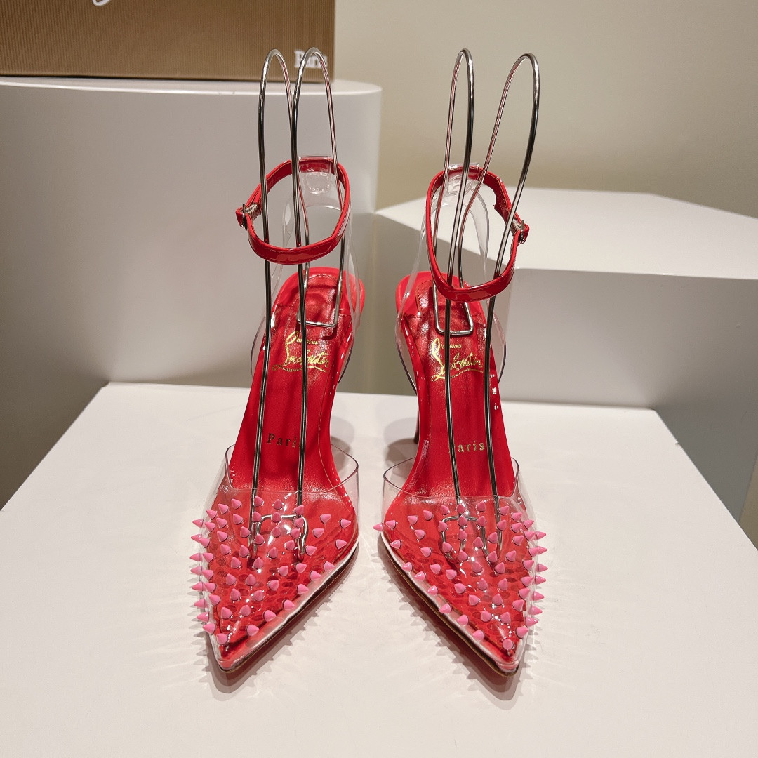 UA Christian Louboutin CL pointed toe high-heeled transparent studded sandals