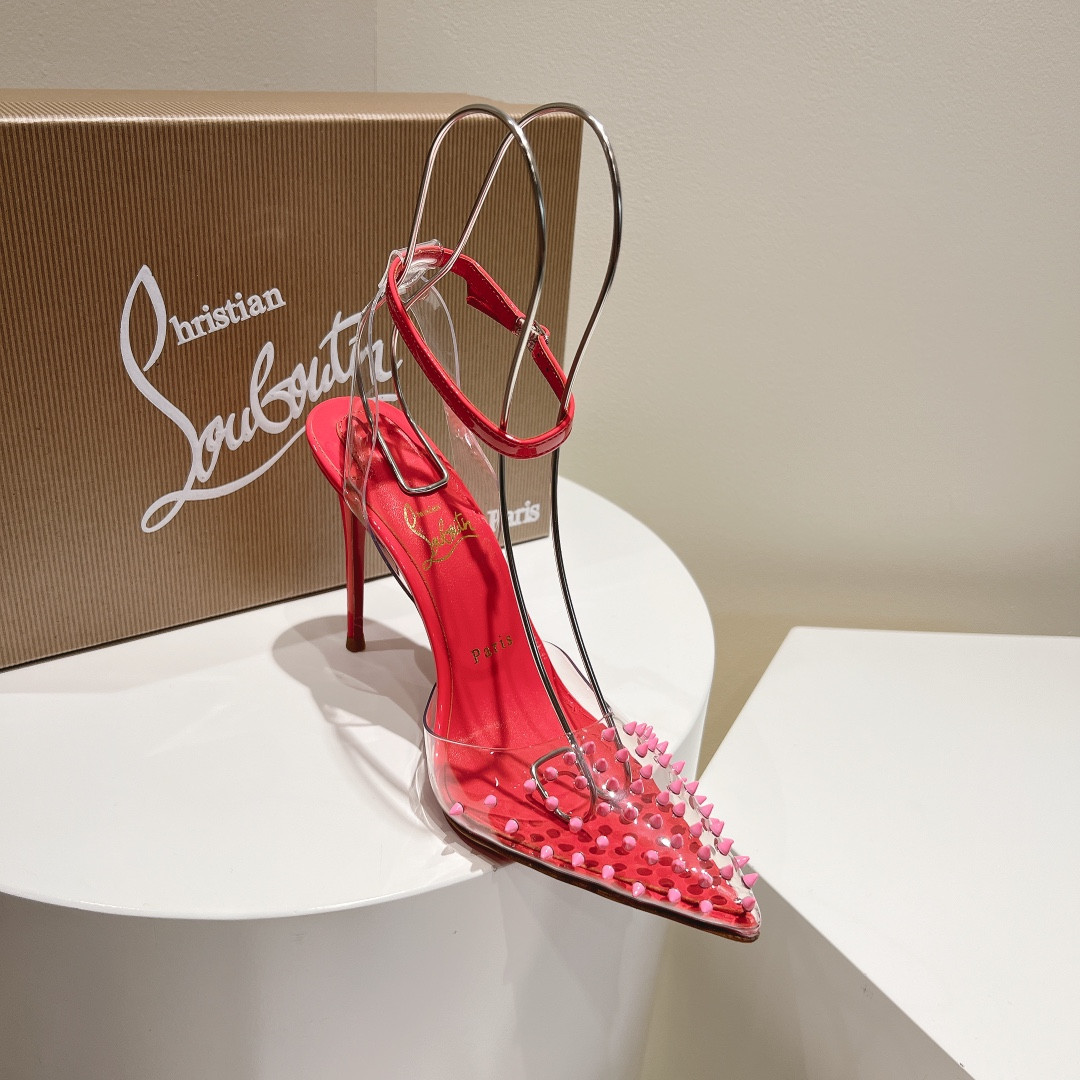 UA Christian Louboutin CL pointed toe high-heeled transparent studded sandals