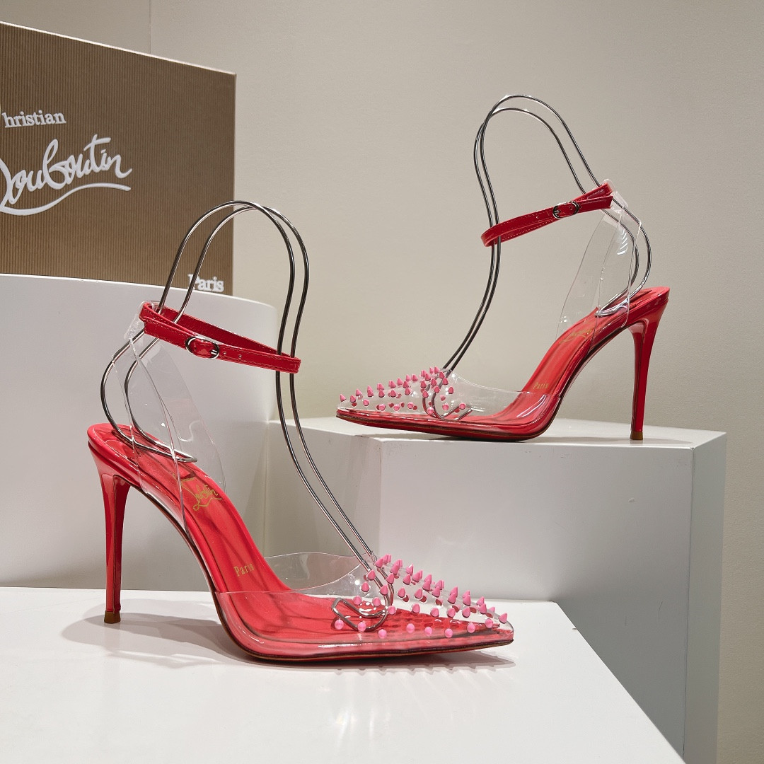 UA Christian Louboutin CL pointed toe high-heeled transparent studded sandals