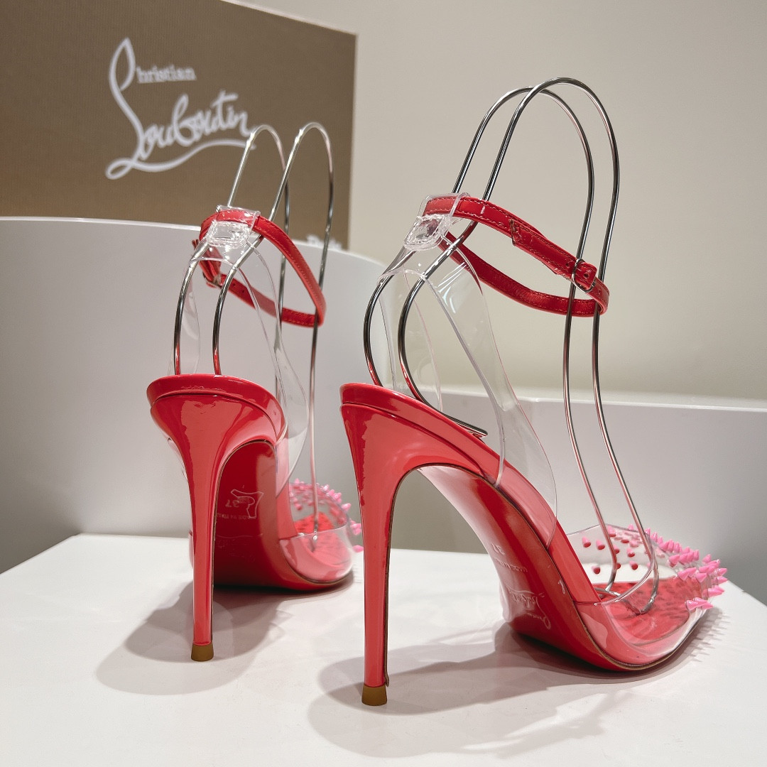 UA Christian Louboutin CL pointed toe high-heeled transparent studded sandals