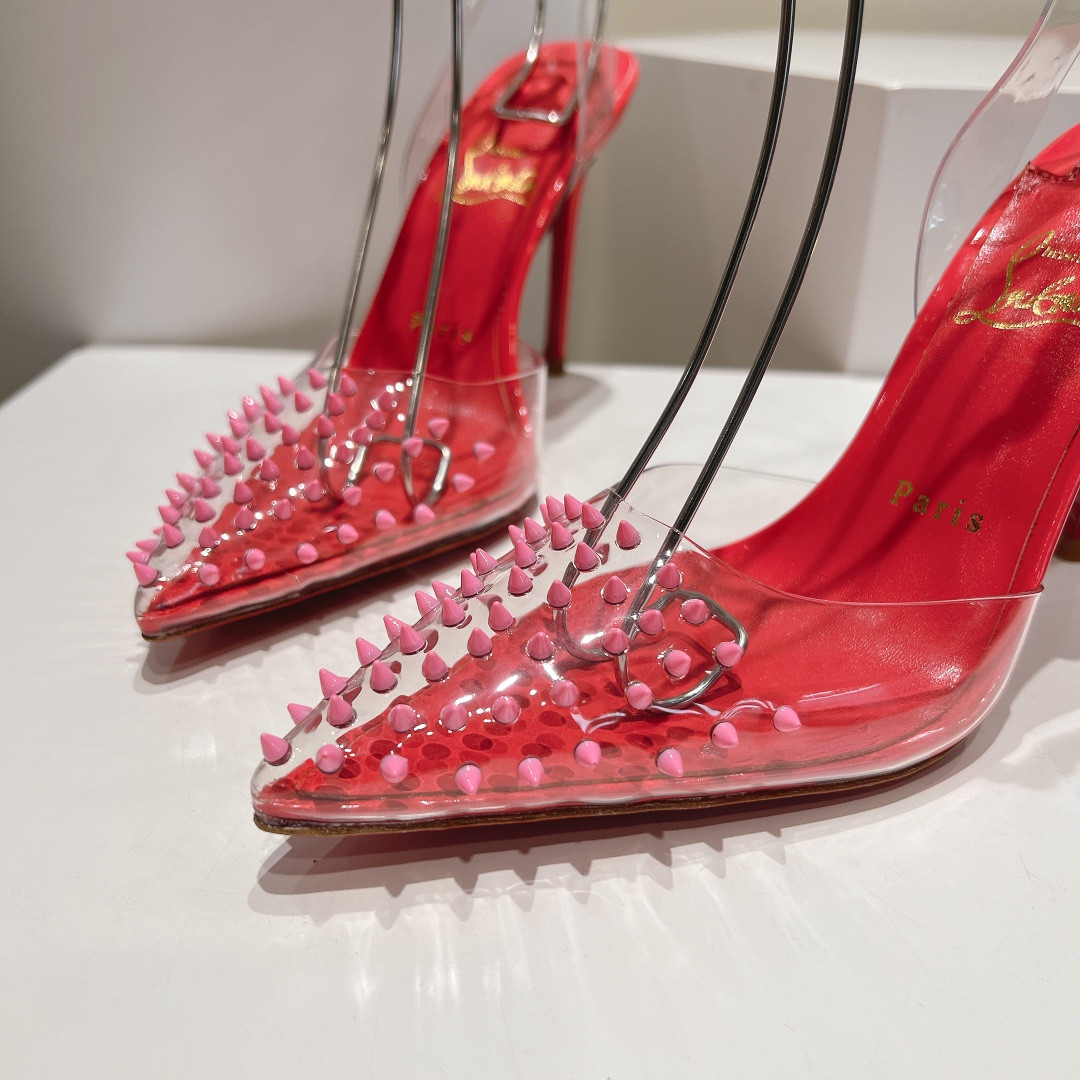UA Christian Louboutin CL pointed toe high-heeled transparent studded sandals