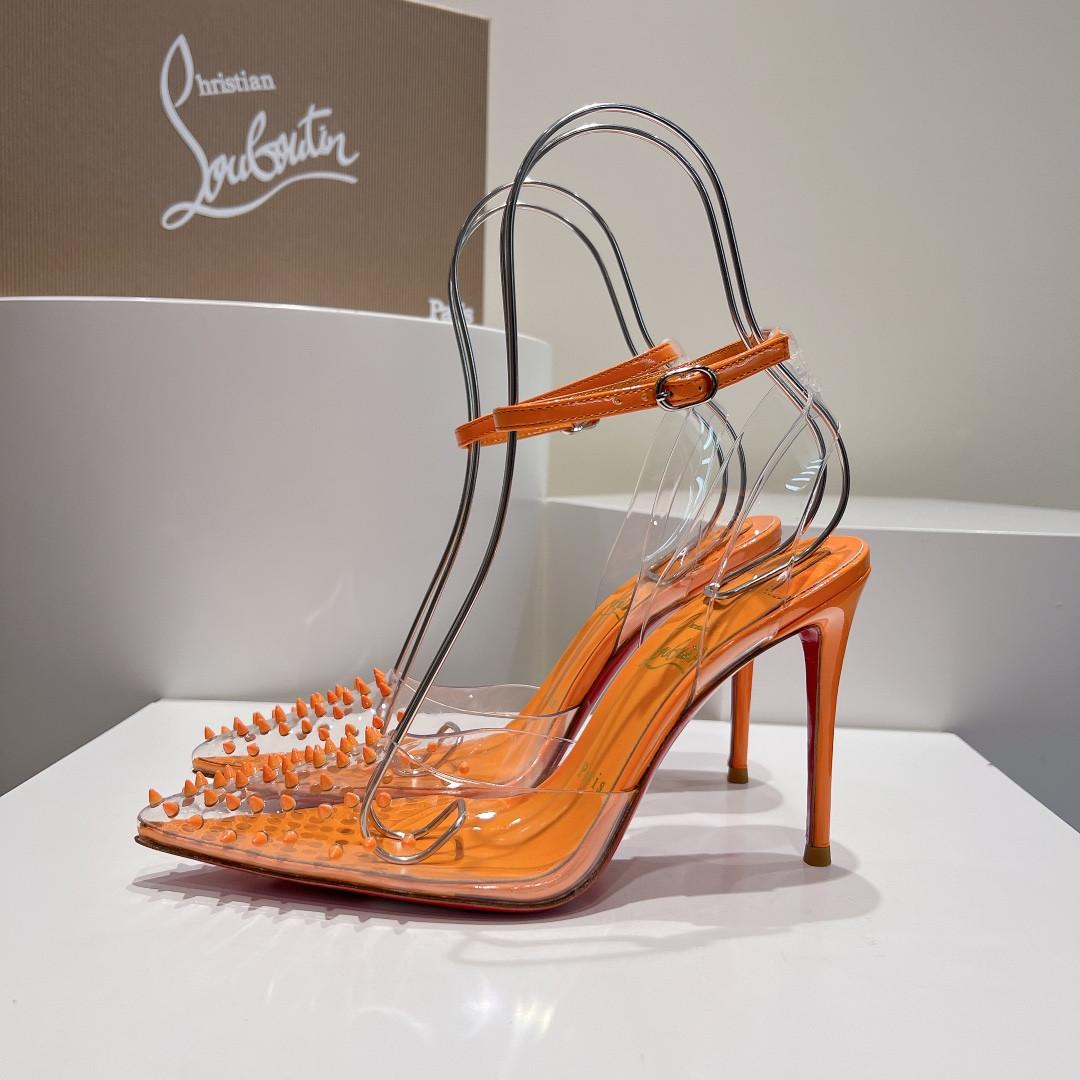 UA Christian Louboutin CL pointed toe high-heeled transparent studded sandals