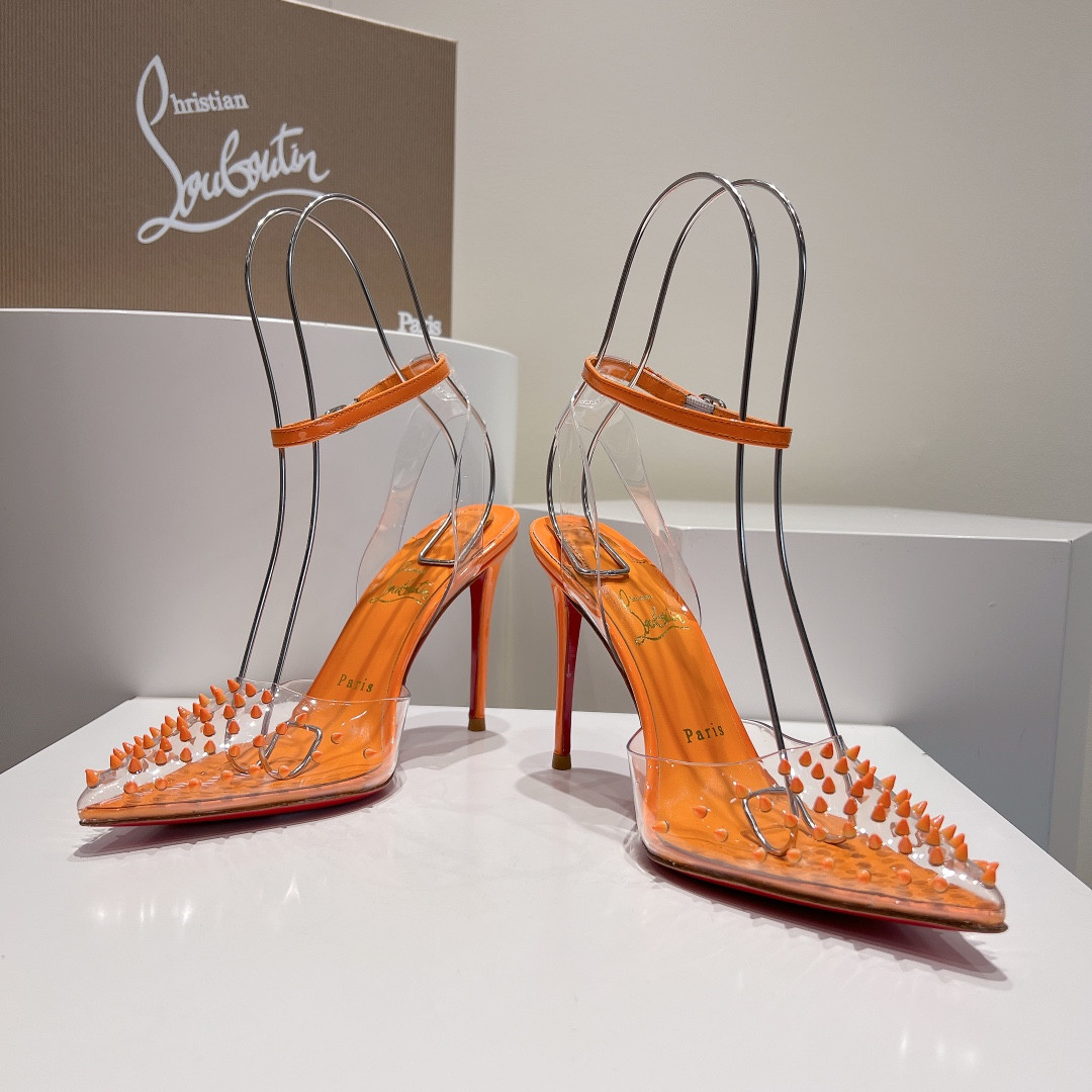 UA Christian Louboutin CL pointed toe high-heeled transparent studded sandals