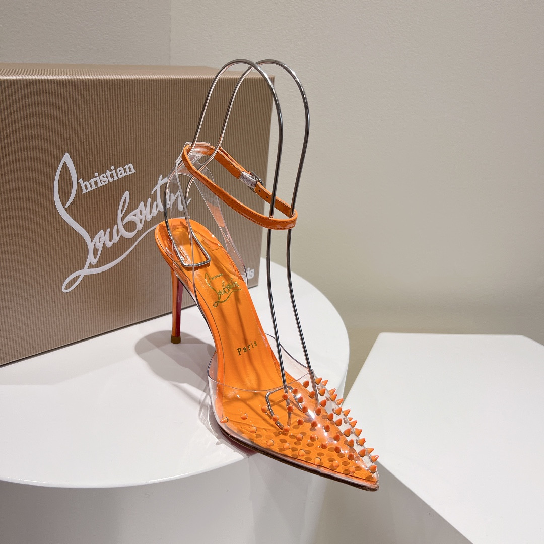 UA Christian Louboutin CL pointed toe high-heeled transparent studded sandals