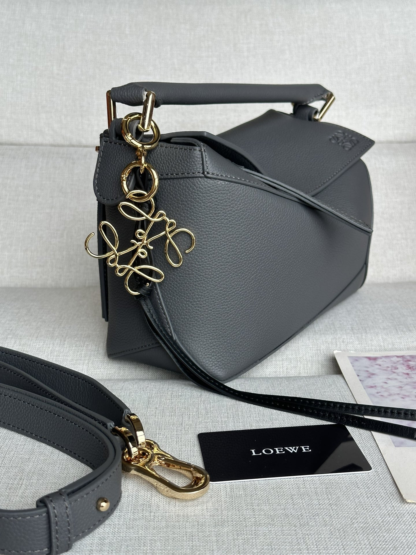 LOEWE Small Puzzle bag in classic calfskin (Dark Gray) 24x10.5x16.5cm