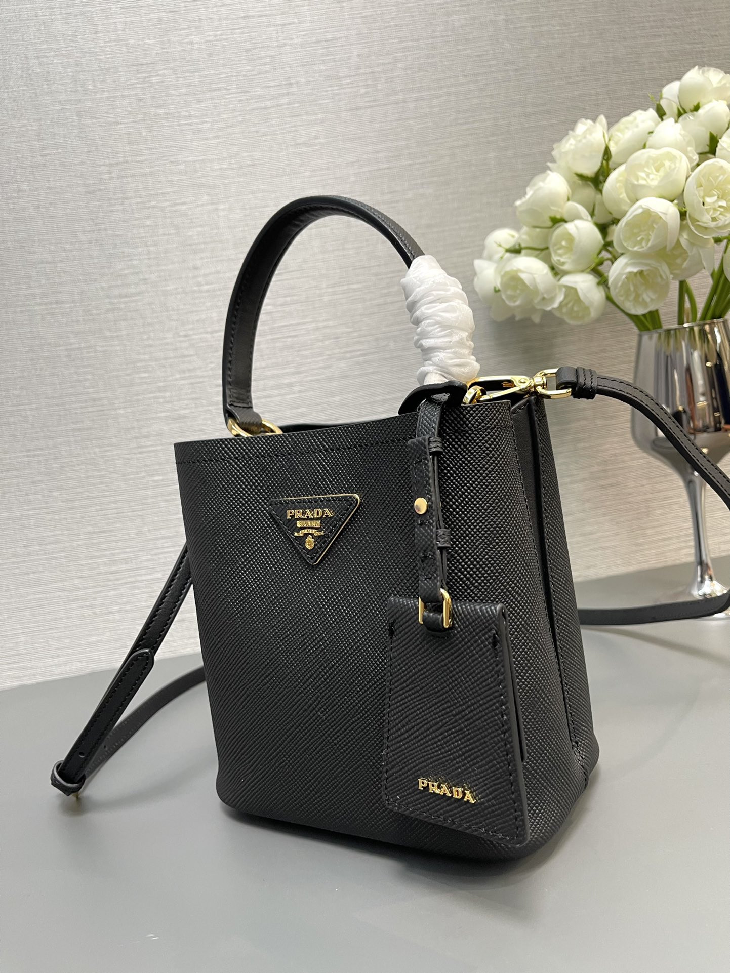 Prada Small Saffiano Leather Prada Panier Bag 18x17x10.5cm