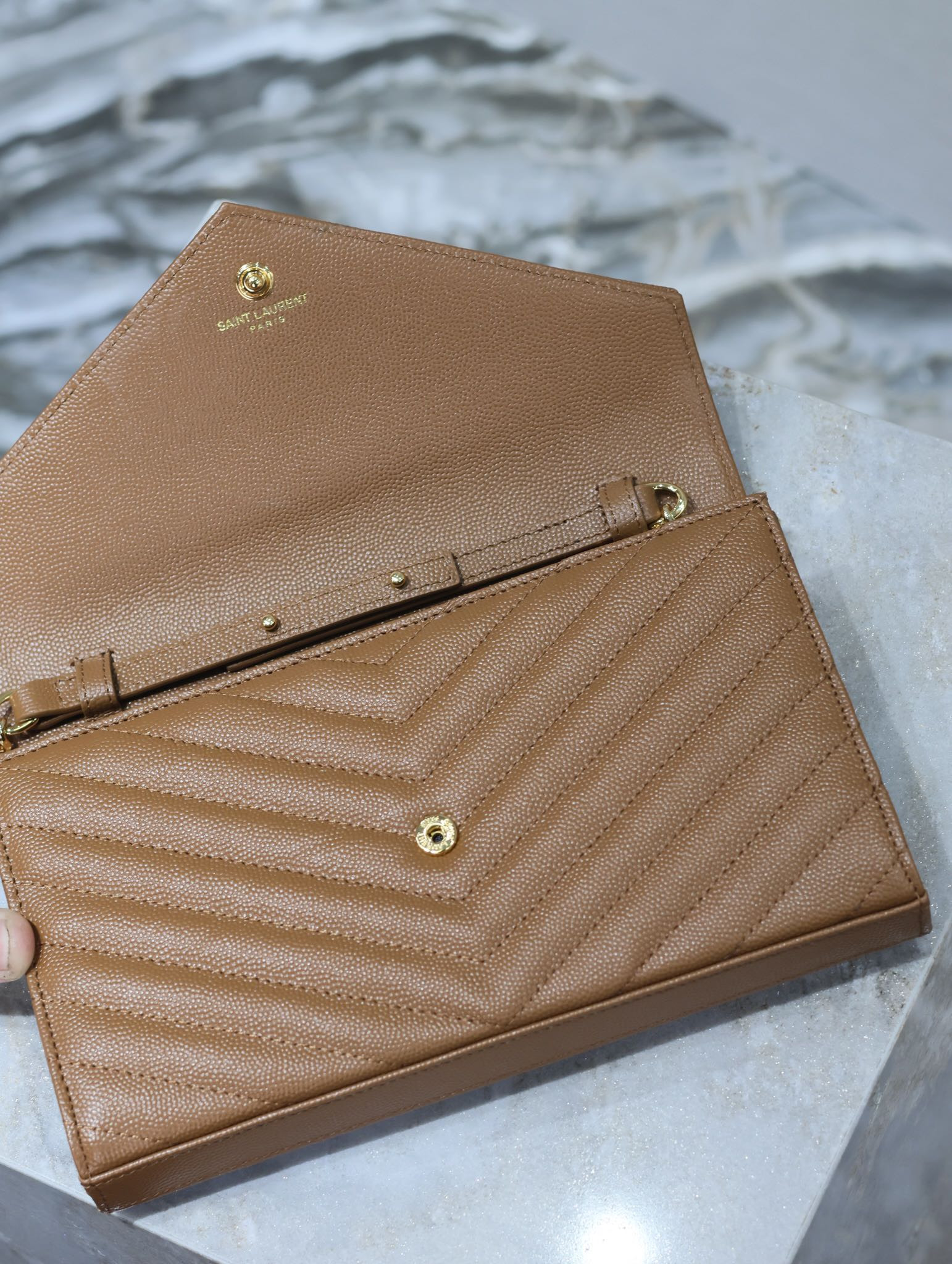 YSL Cassandra Monogram Classic Chain Wallet in Grained Poudre Leather 22.5 x 14 x 4cm