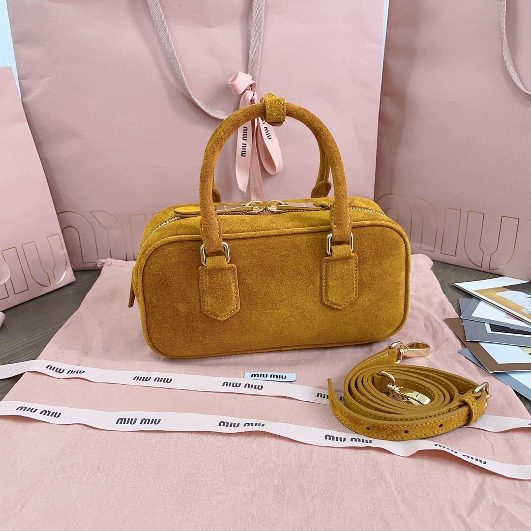 Miu Miu Arcadie padded suede top-handle bag 22X10.5X7.5cm