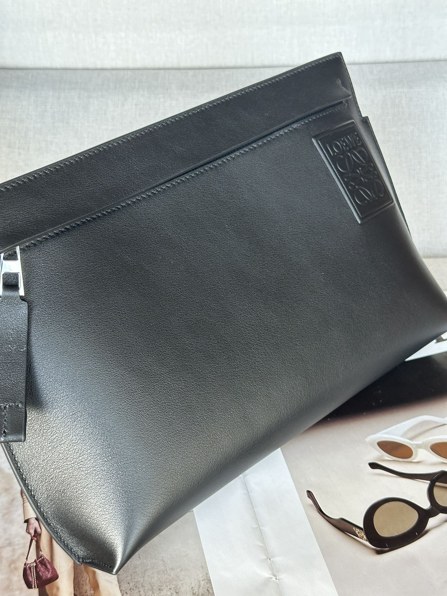 Loewe T Pouch in satin calfskin 29.5x6.5x20.5cm