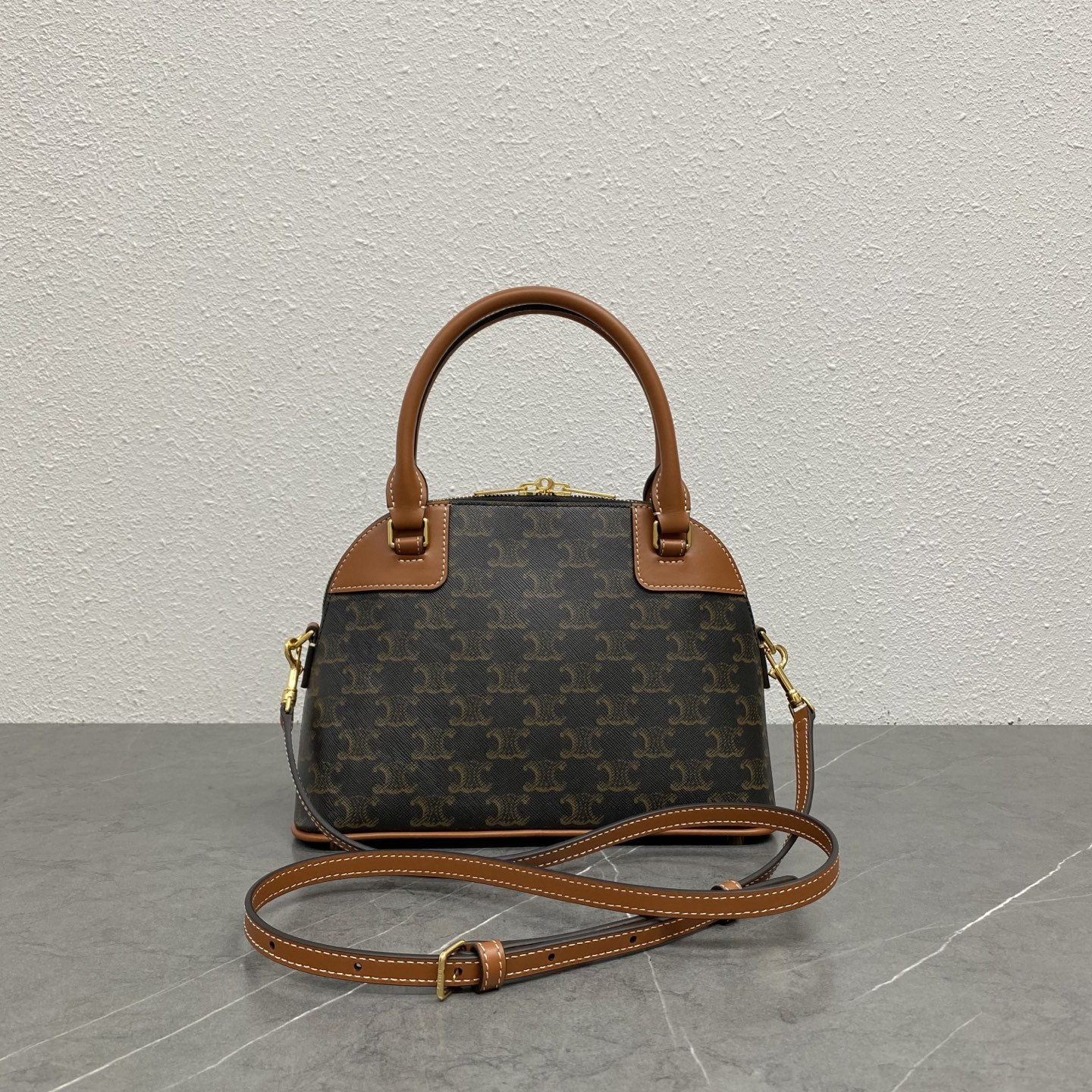 Celine Small Bowling in Triomphe canvas and calfskin 25x17x10cm