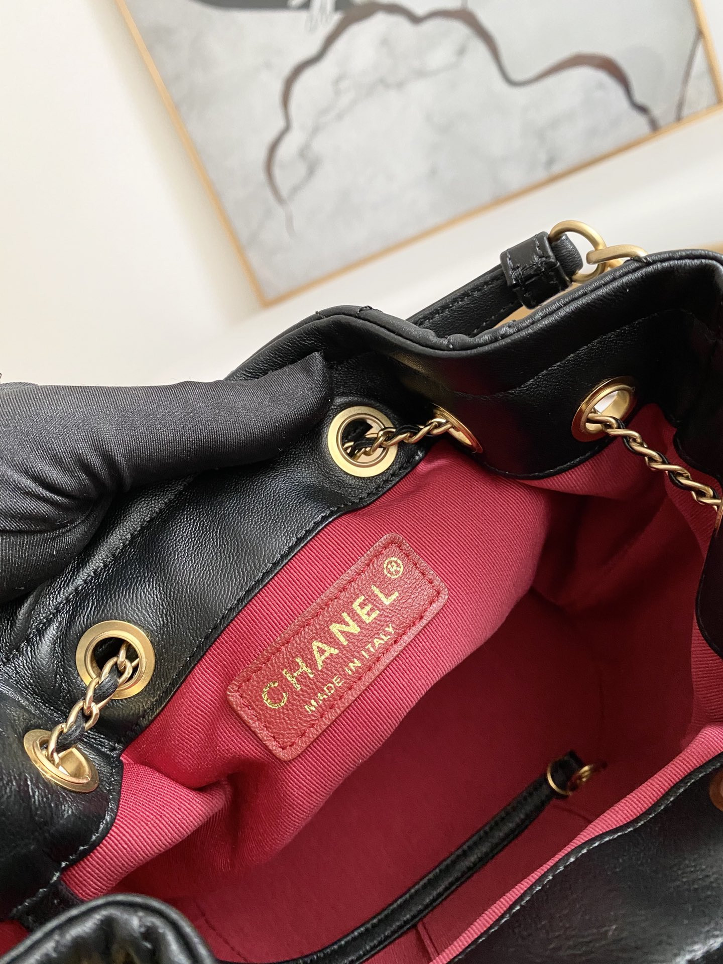 Chanel Drawstring Button Bucket Bag 21x24x14cm