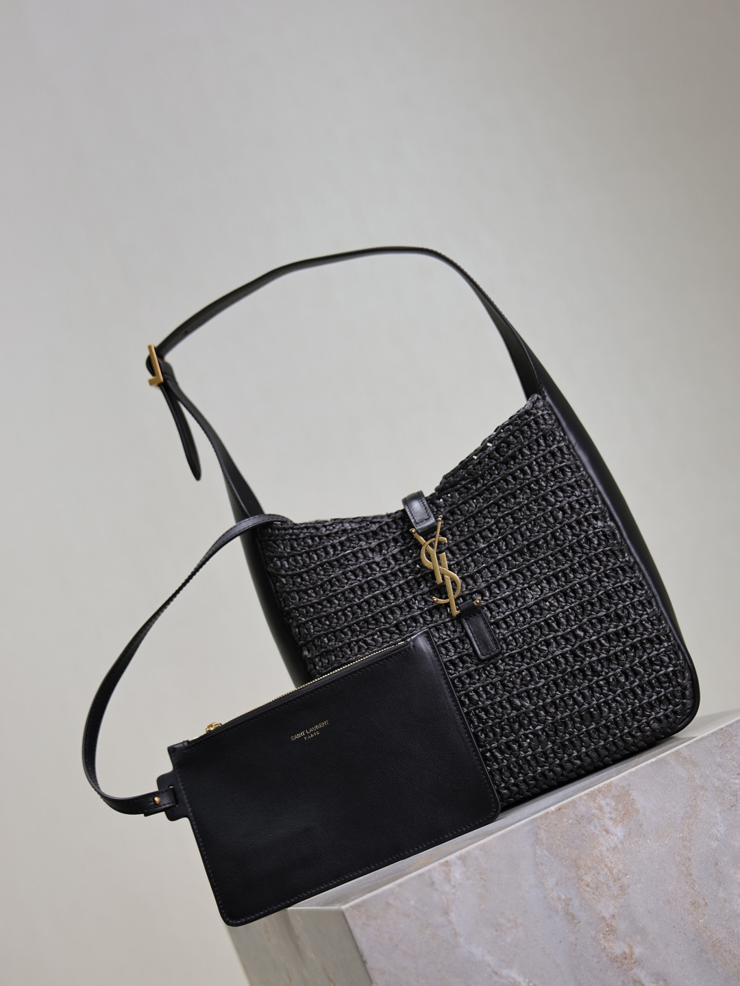 YSL LE 5 À 7 Soft Small (Raffia/Leather) 22x22x7-9cm