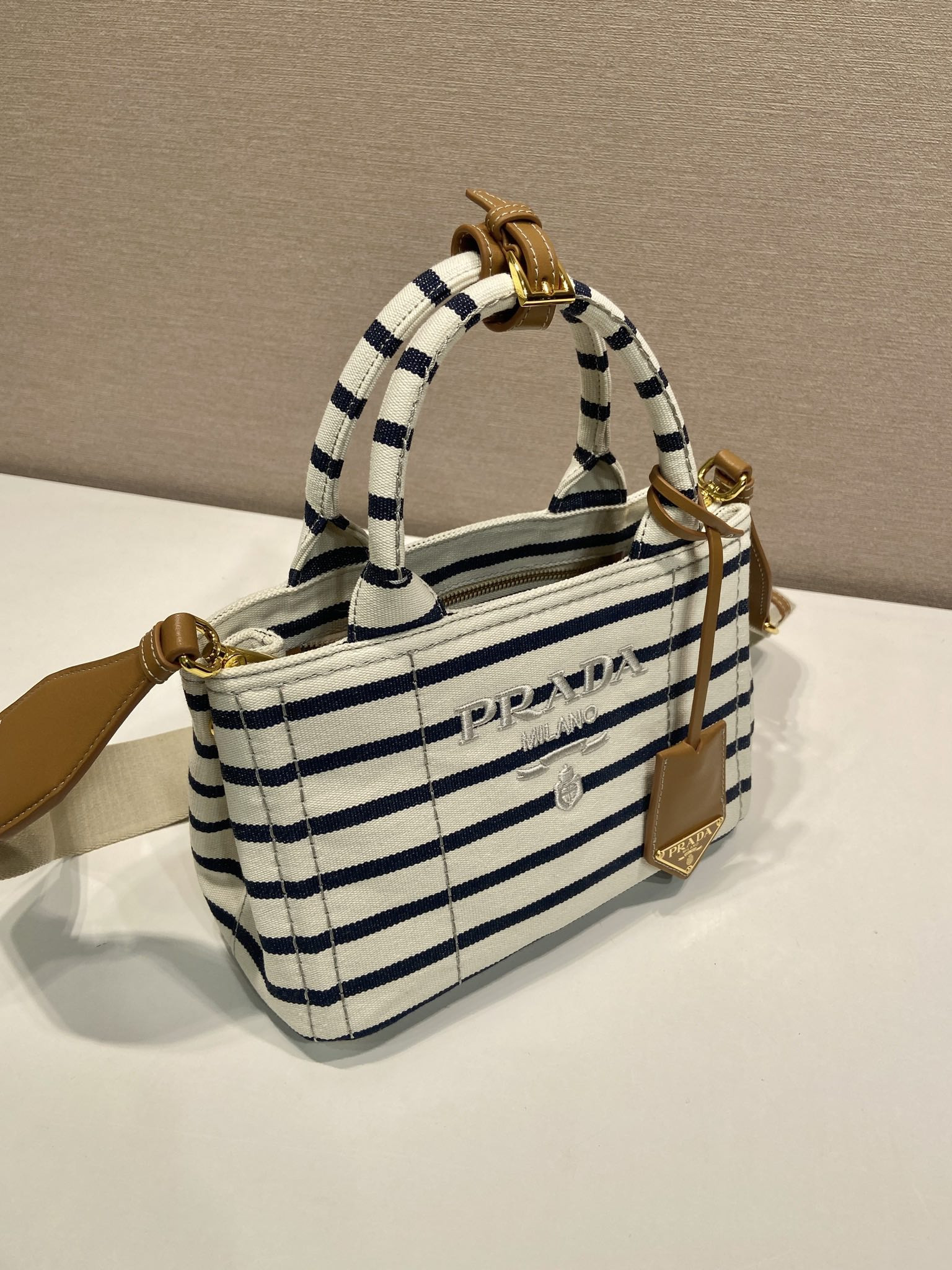 Prada Jardinière striped cotton canvas mini-bag 22x15x13cm