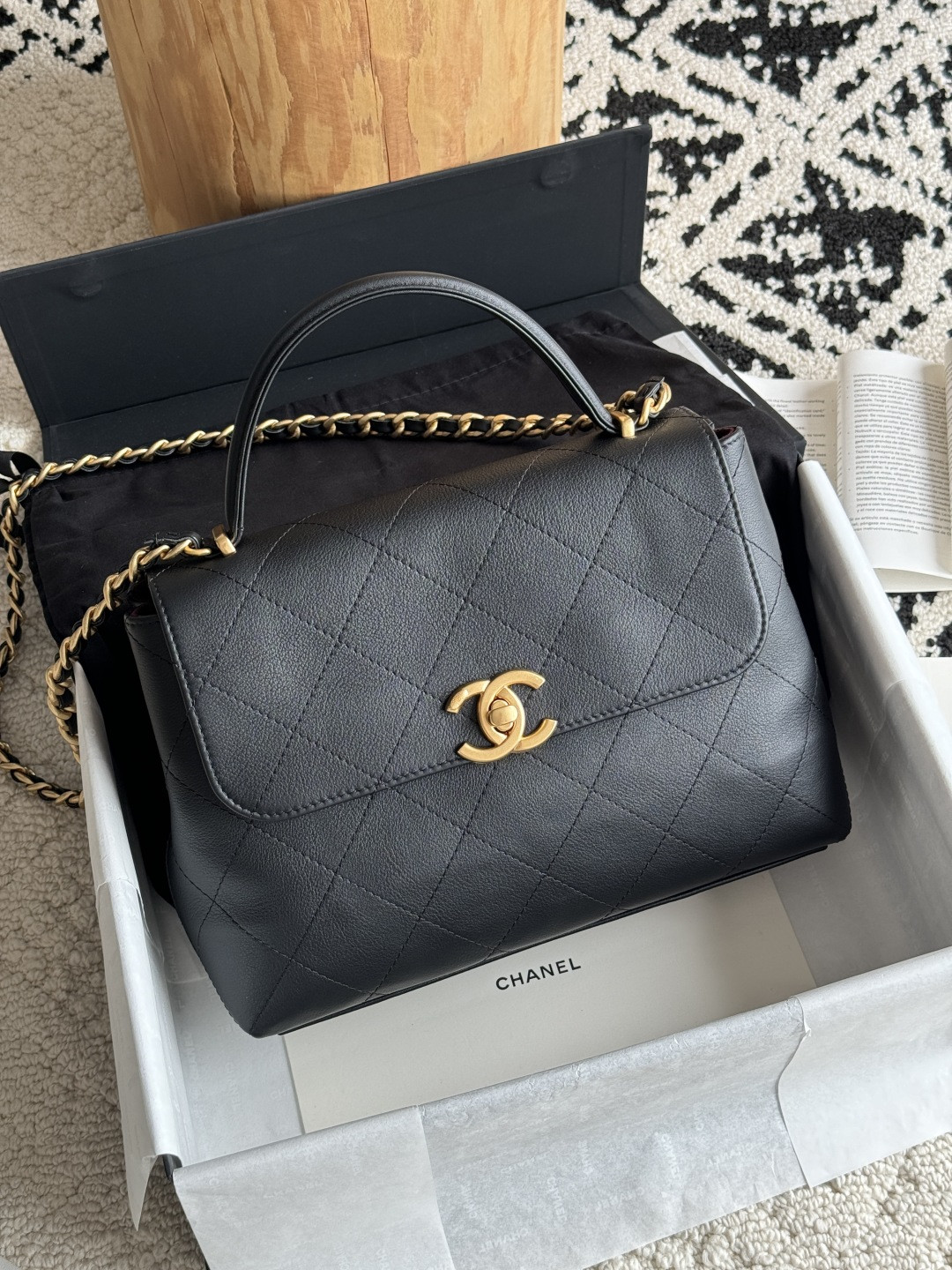 Chanel Large Flap Bag with Top Handle Calfskin 20.5x28x9.5cm