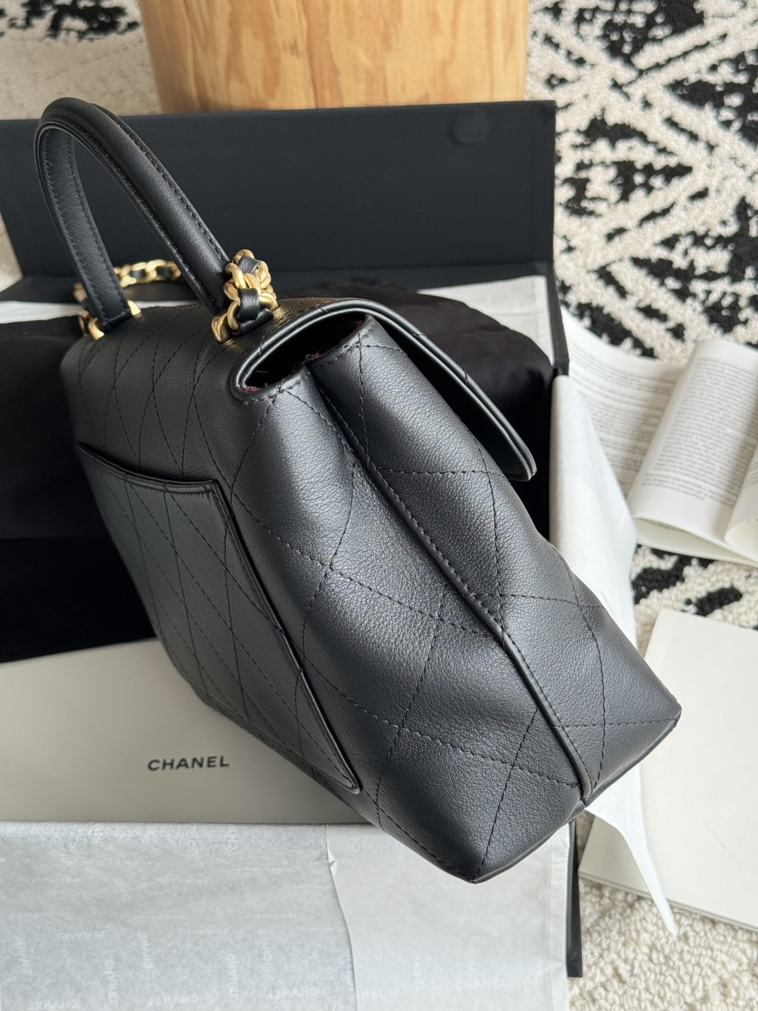 Chanel Large Flap Bag with Top Handle Calfskin 20.5x28x9.5cm