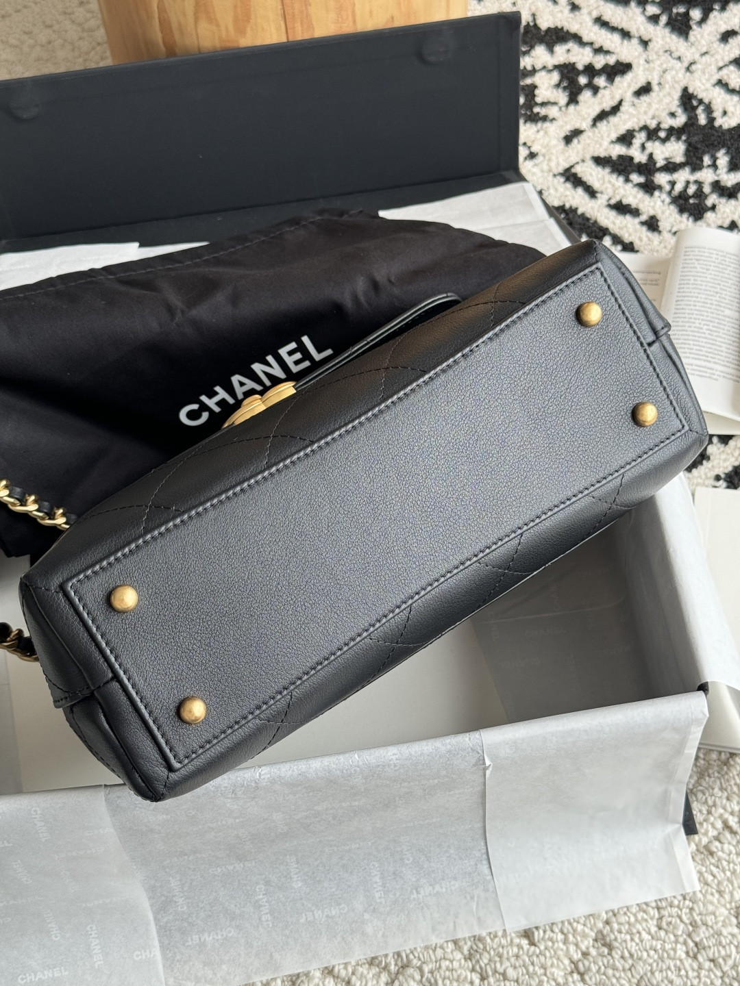 Chanel Large Flap Bag with Top Handle Calfskin 20.5x28x9.5cm