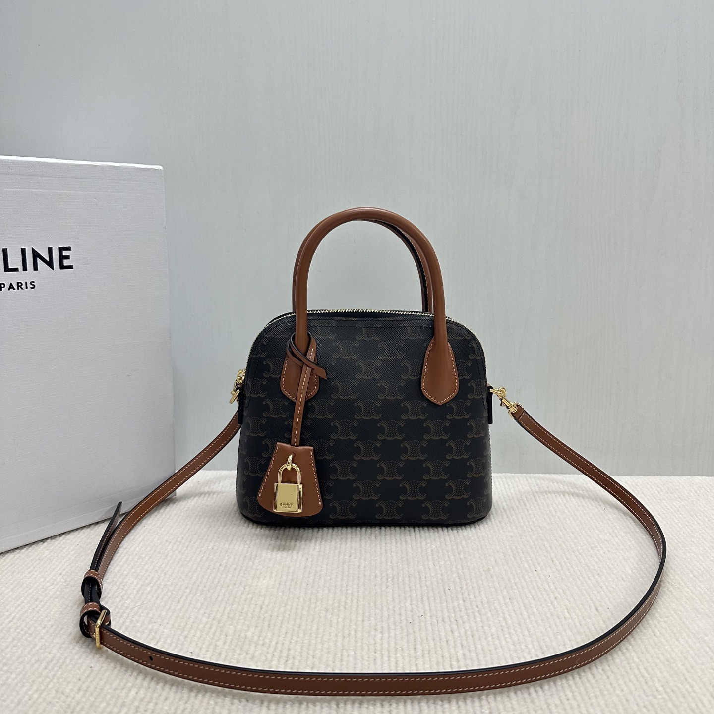 Celine TEEN HONORINE BAG IN Triomphe Canvas and Calfskin 22.5x17x10cm