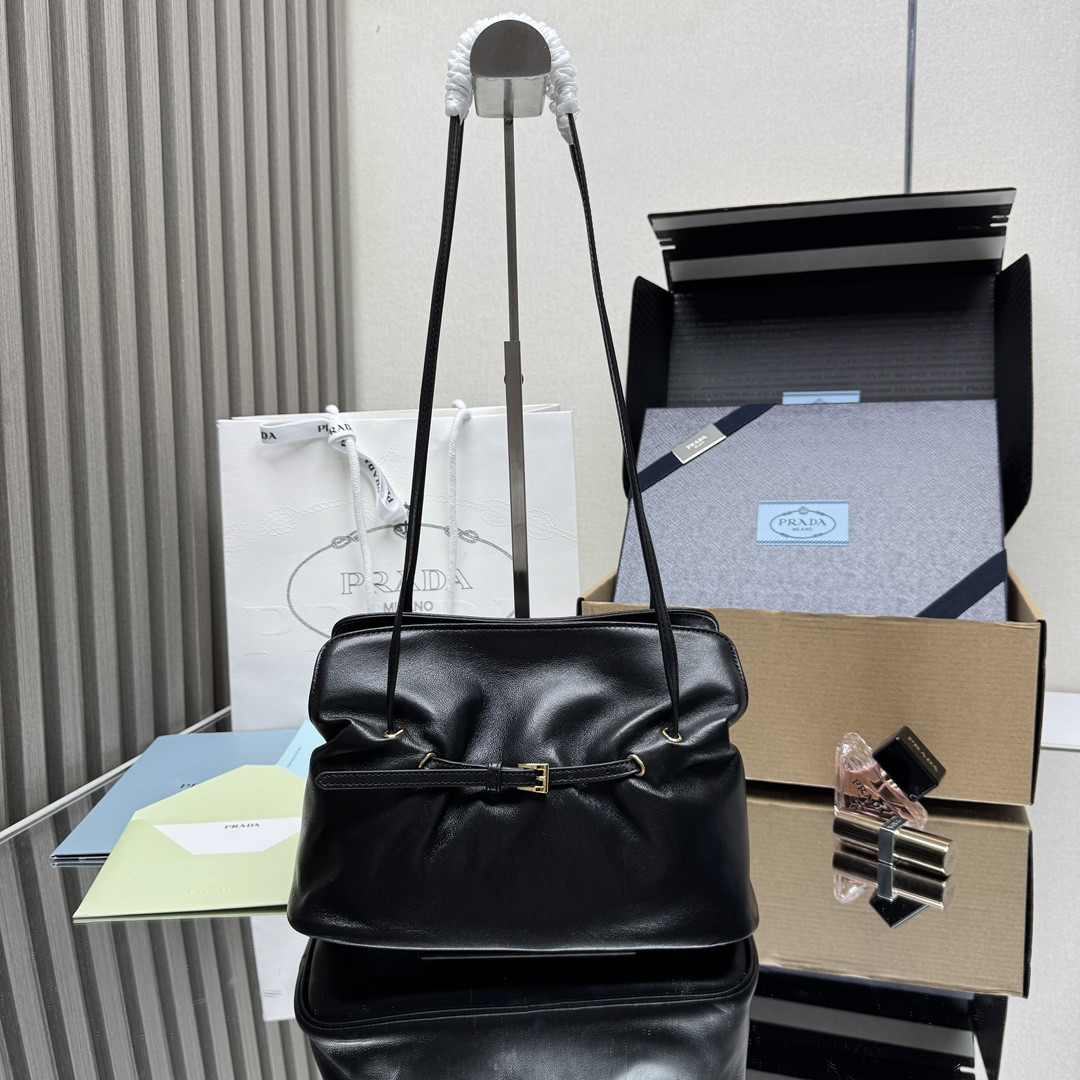 Prada Slouchy Lambskin Leather Shoulder Bag 25x18.5x11.5cm