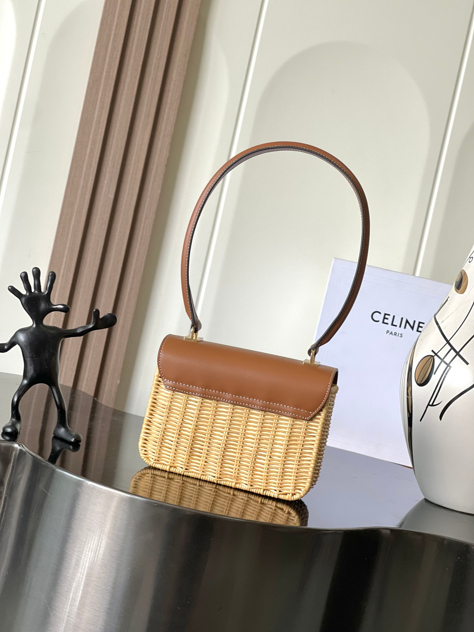 Celine TEEN GARANCE BAG IN WICKER AND NATURAL CALFSKIN 18.5x13.5x7cm