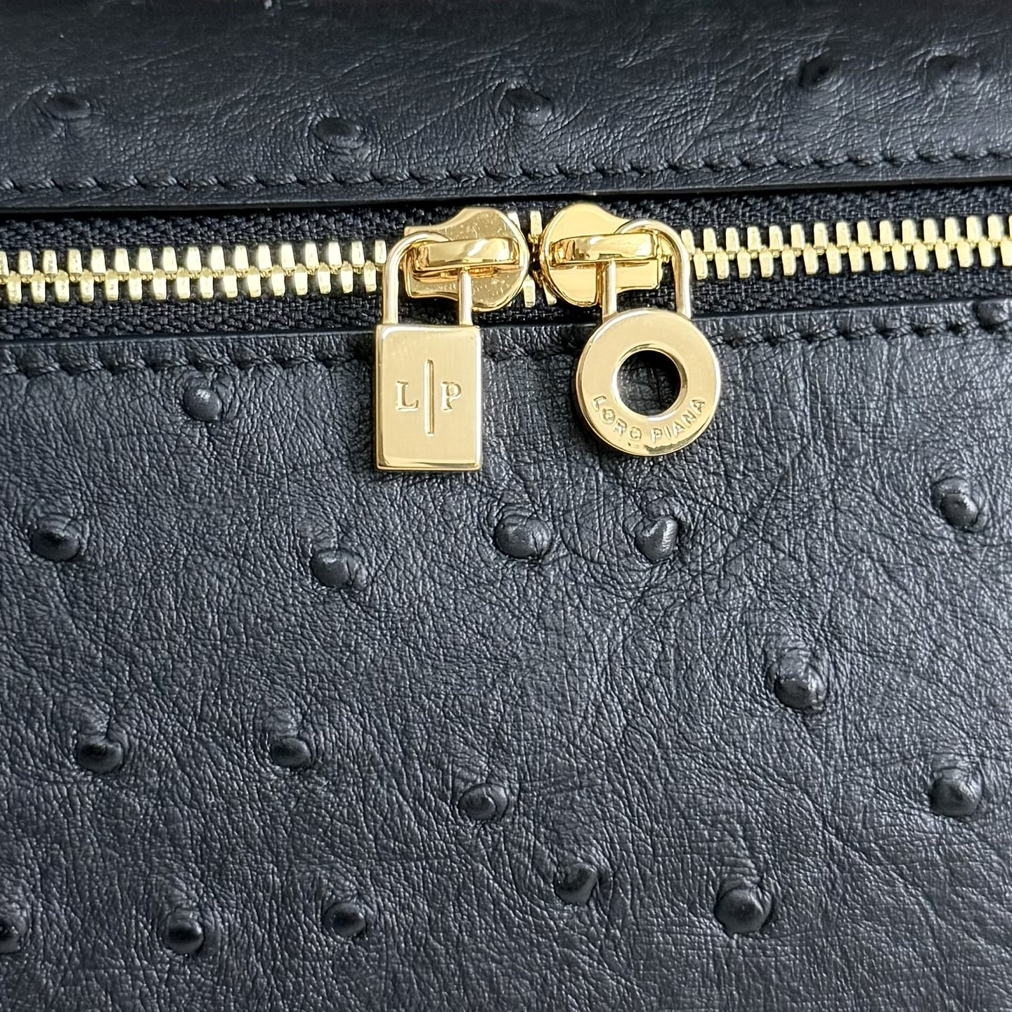 Loro Piana Extra Pocket L19 Ostrich-grained Leather 11 x 19 x 6.5 cm