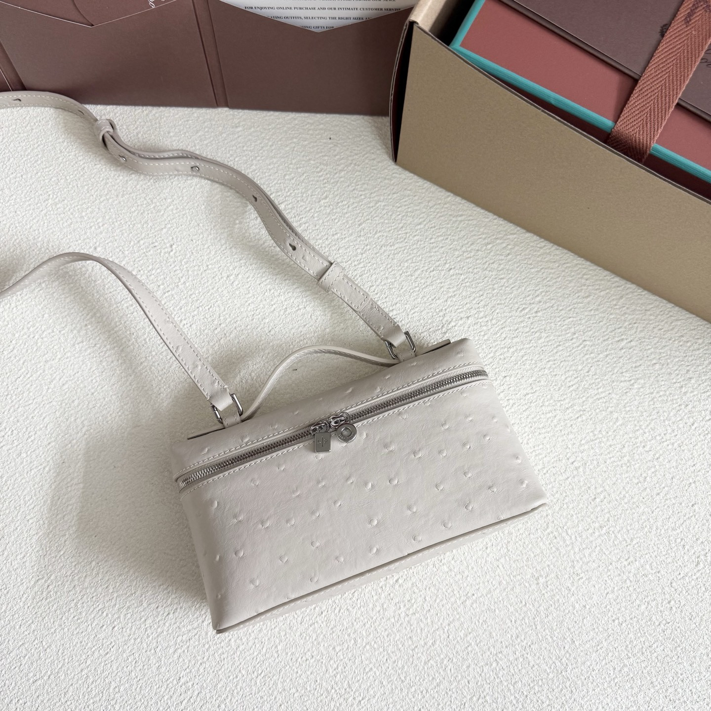 Loro Piana Extra Pocket L19 Ostrich-grained Leather 11 x 19 x 6.5 cm