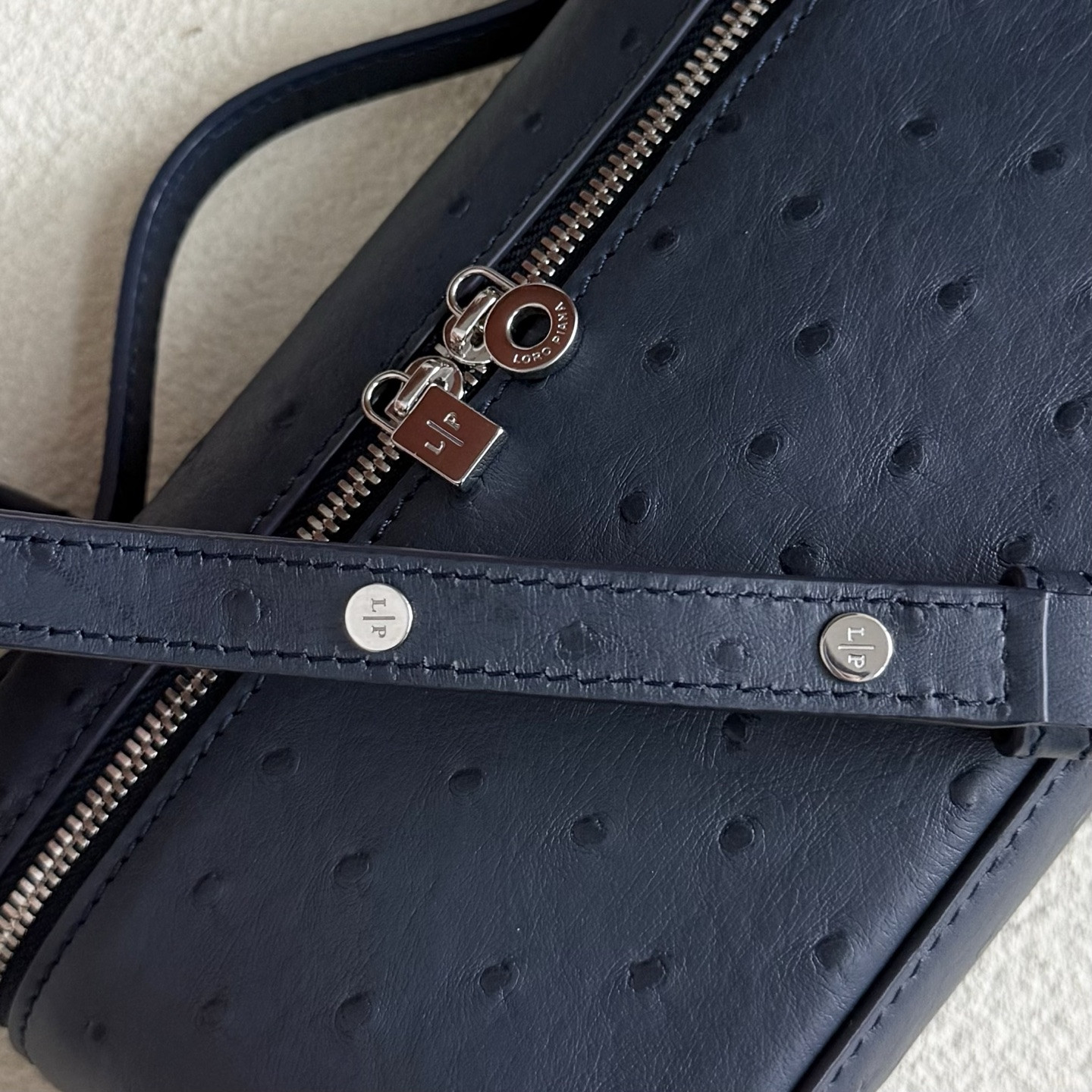 Loro Piana Extra Pocket L19 Ostrich-grained Leather 11 x 19 x 6.5 cm