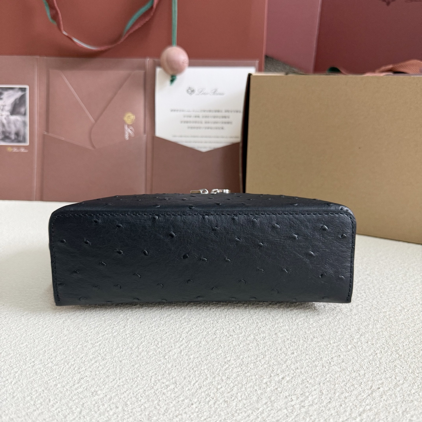 Loro Piana Extra Pocket L19 Ostrich-grained Leather 11 x 19 x 6.5 cm