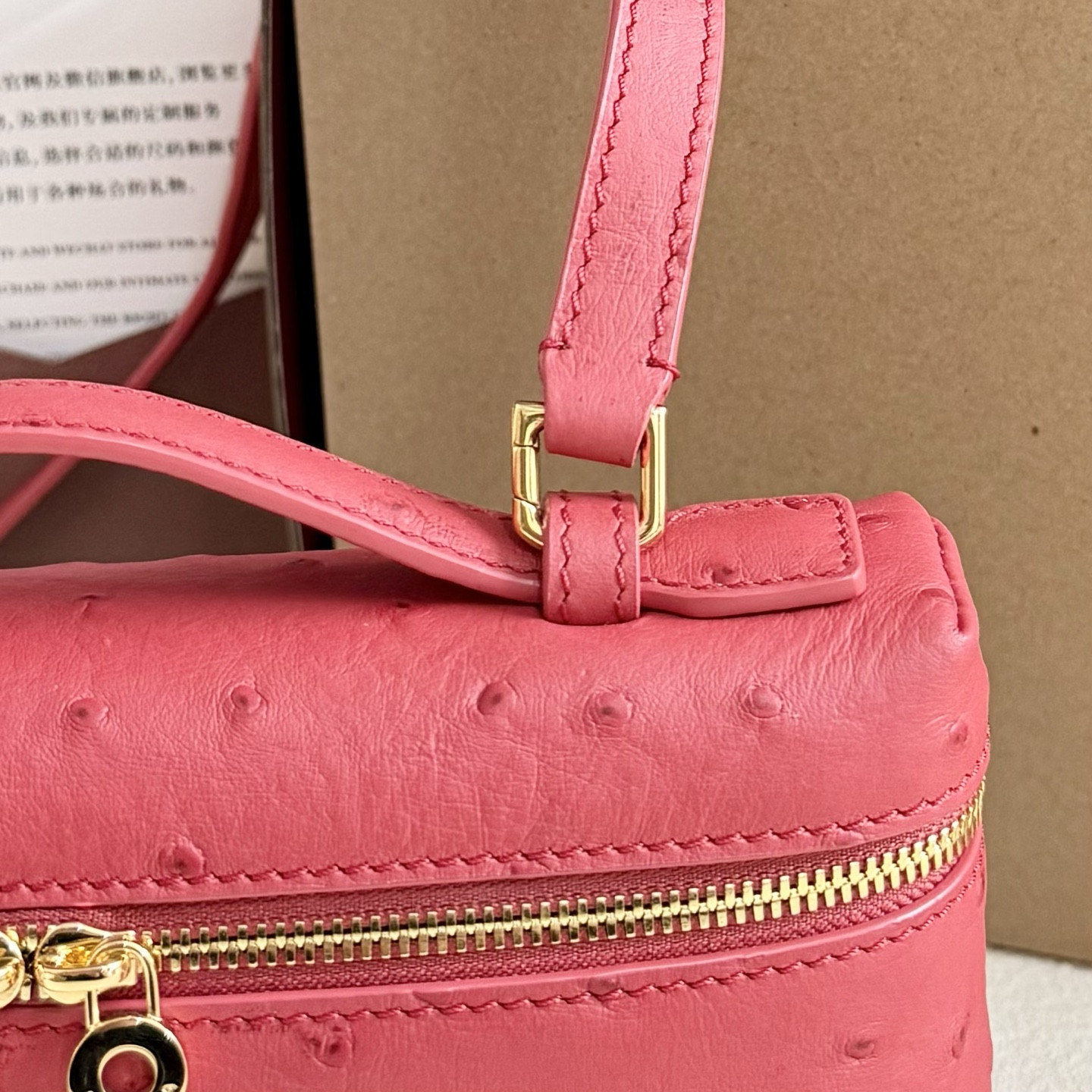 Loro Piana Extra Pocket L19 Ostrich-grained Leather 11 x 19 x 6.5 cm