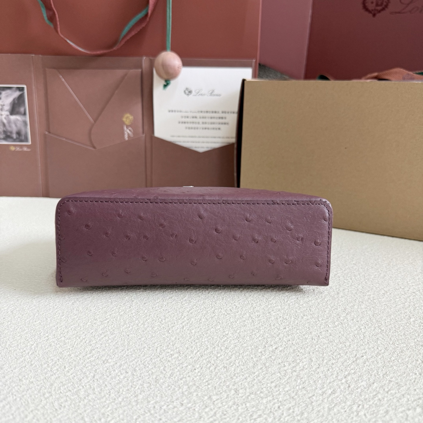 Loro Piana Extra Pocket L19 Ostrich-grained Leather 11 x 19 x 6.5 cm