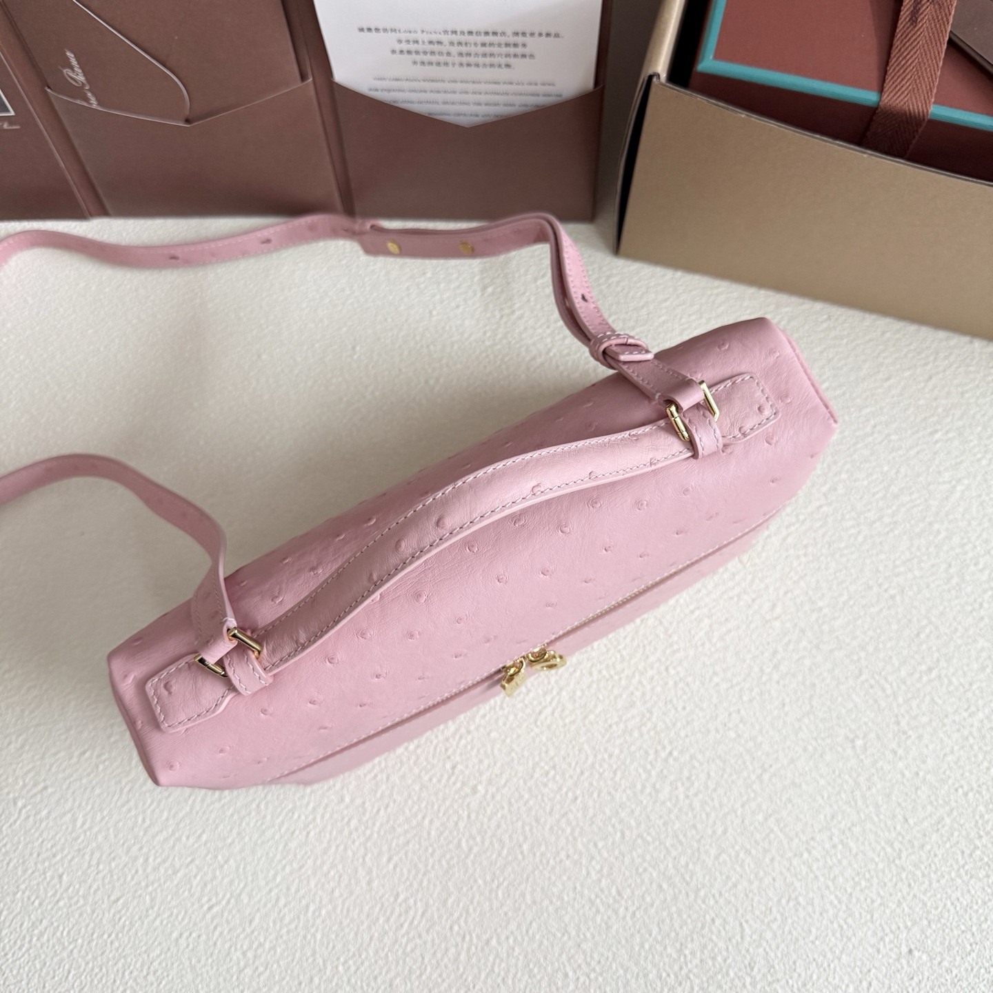 Loro Piana Extra Pocket L27 Ostrich-grained Leather 16x27x10cm