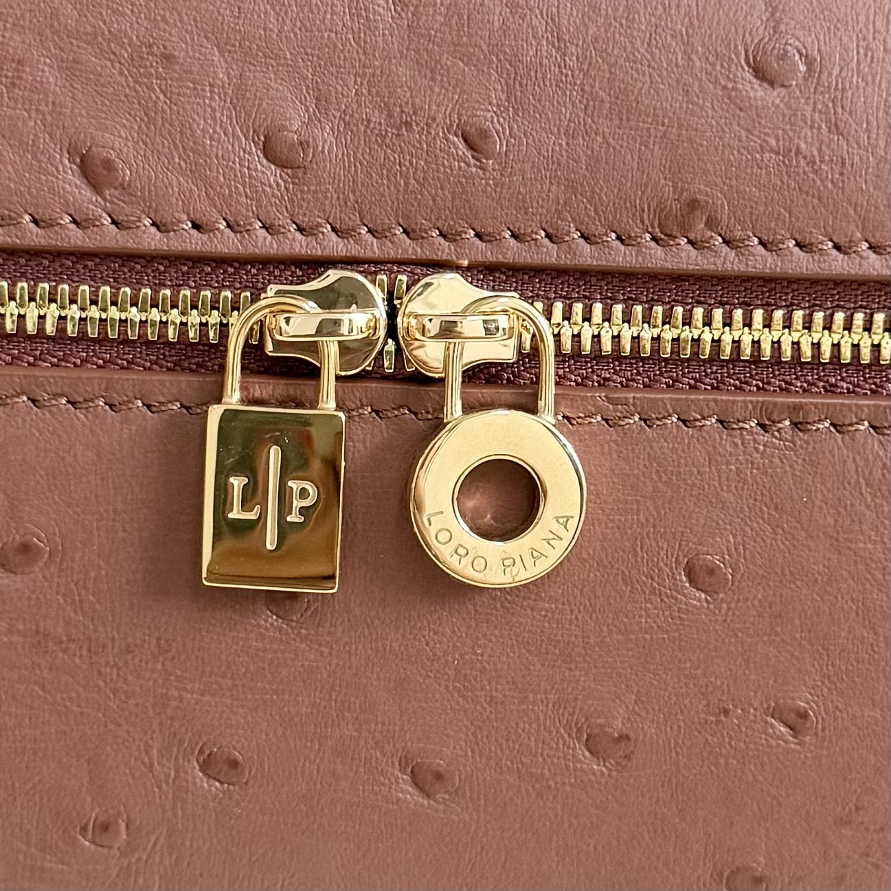 Loro Piana Extra Pocket L27 Ostrich-grained Leather 16x27x10cm