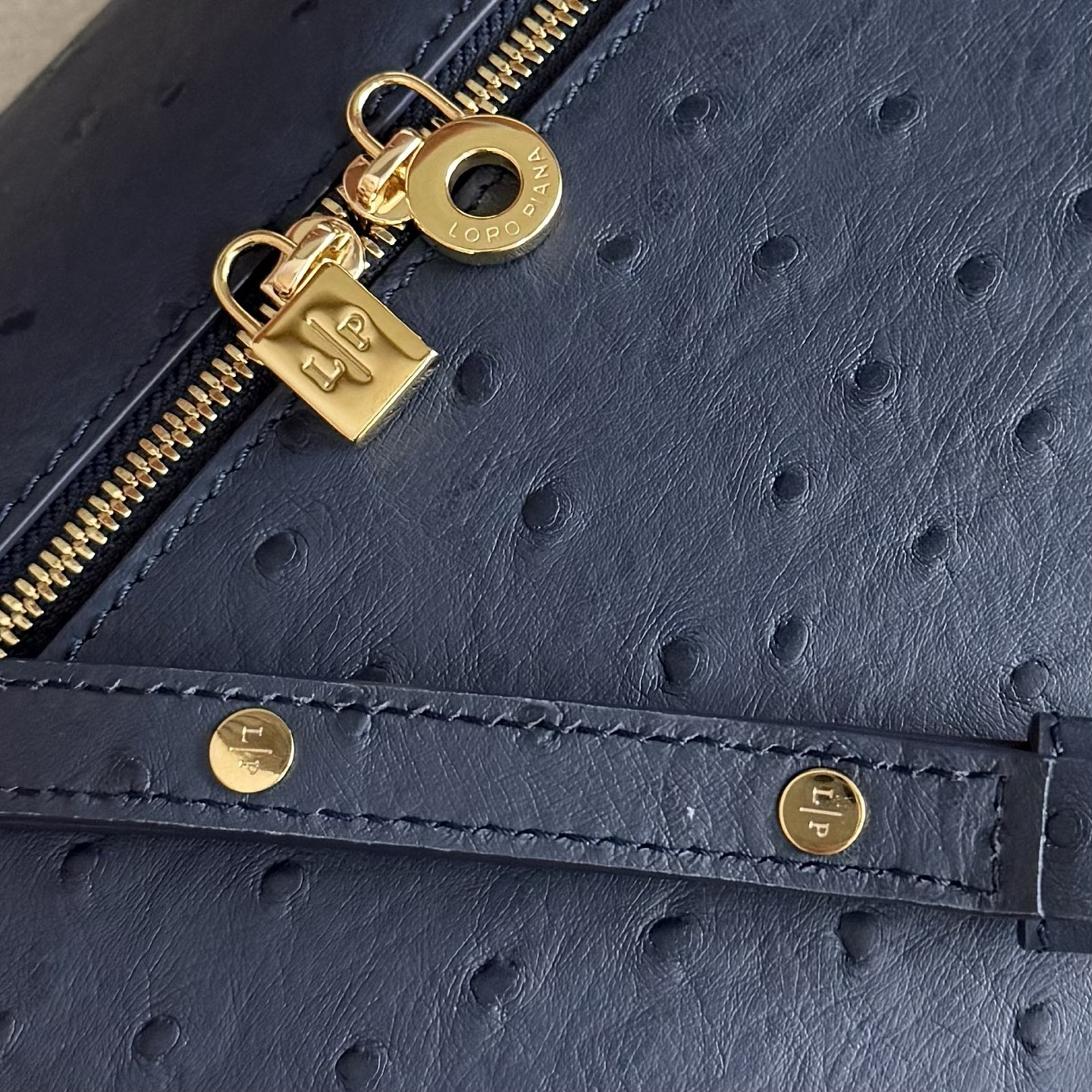 Loro Piana Extra Pocket L27 Ostrich-grained Leather 16x27x10cm