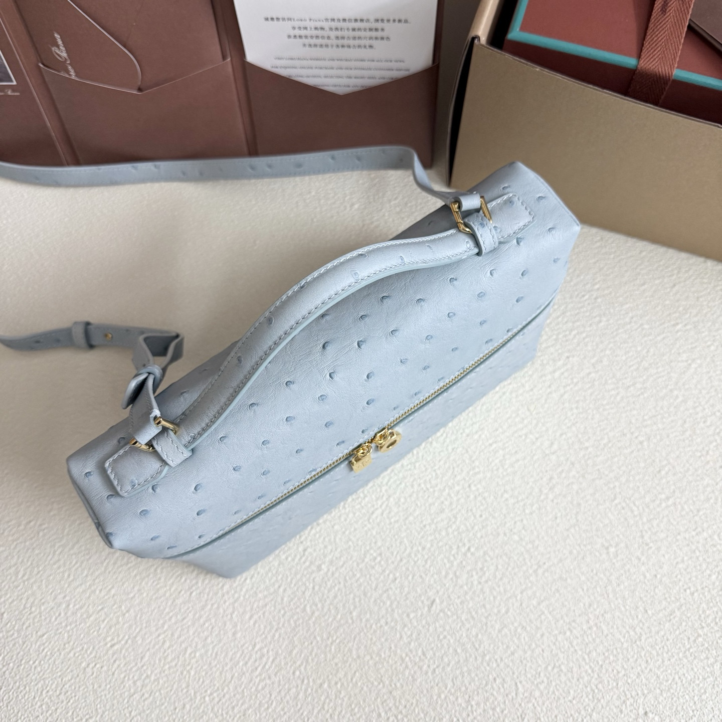 Loro Piana Extra Pocket L27 Ostrich-grained Leather 16x27x10cm