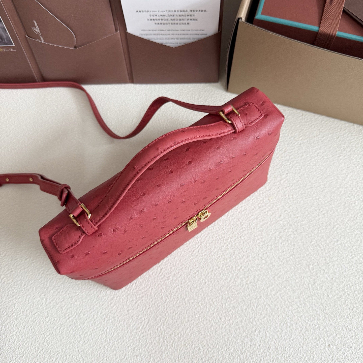 Loro Piana Extra Pocket L27 Ostrich-grained Leather 16x27x10cm