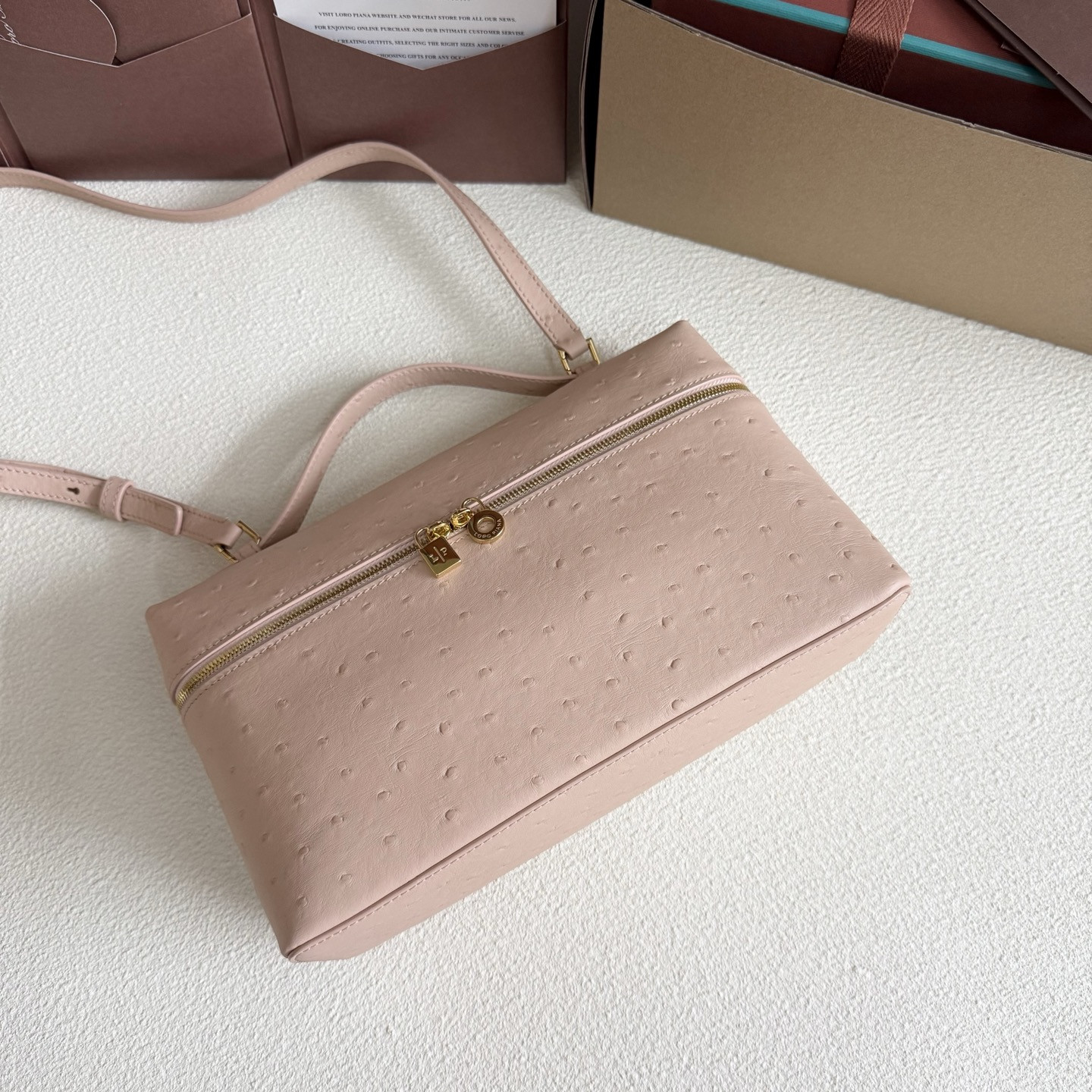 Loro Piana Extra Pocket L27 Ostrich-grained Leather 16x27x10cm